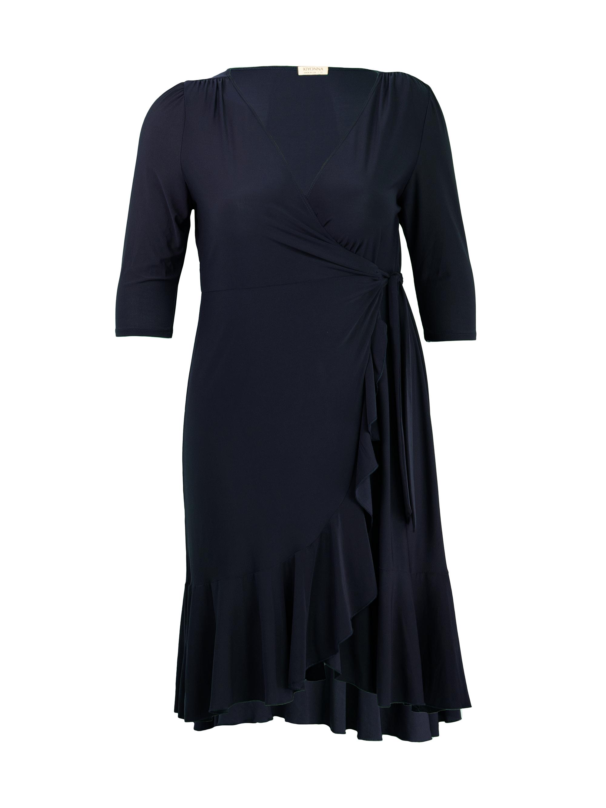 Kiyonna Women's Whimsy Ruffle Wrap Dress - Navy Blue
