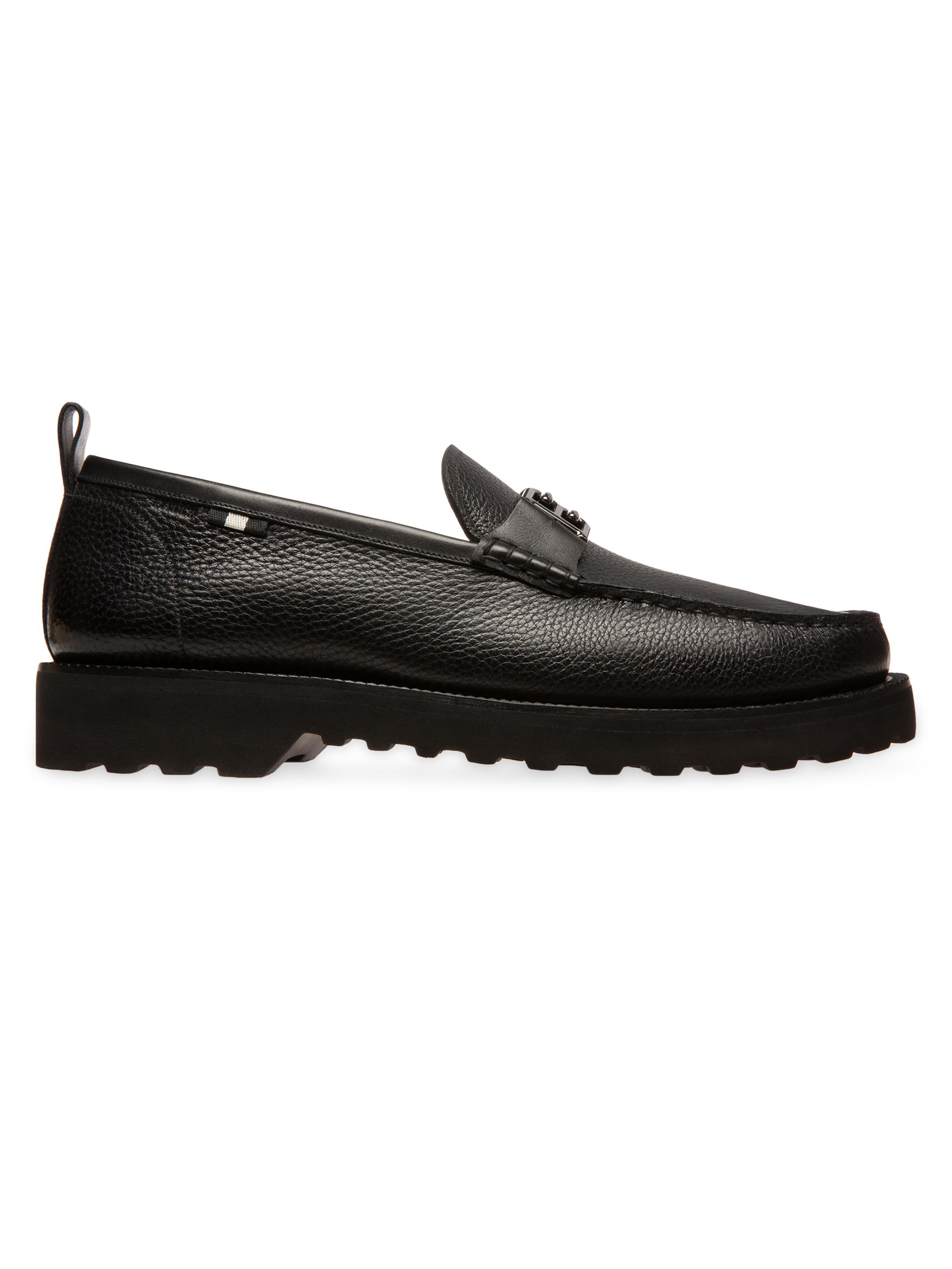 BALLY engraved-logo leather loafers - Black