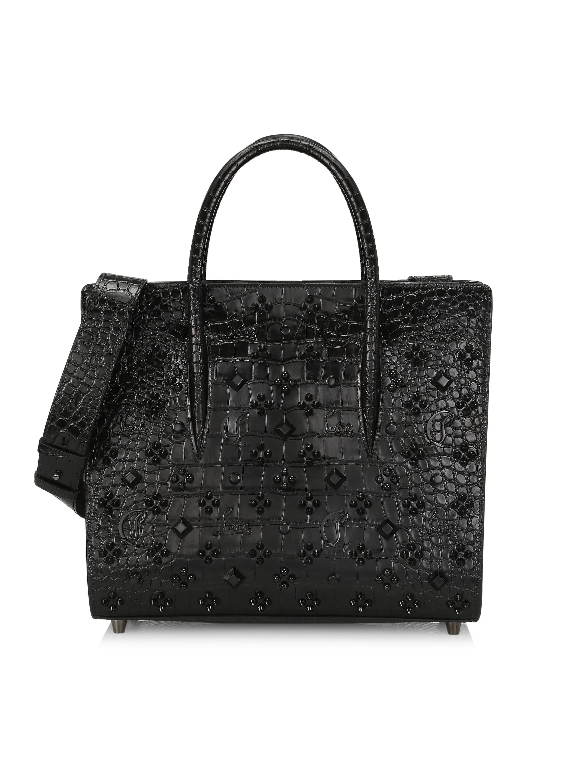 Christian Louboutin Women's  Paloma Ali Loubinthesky Croc-Embossed Leather Tote - Black Black