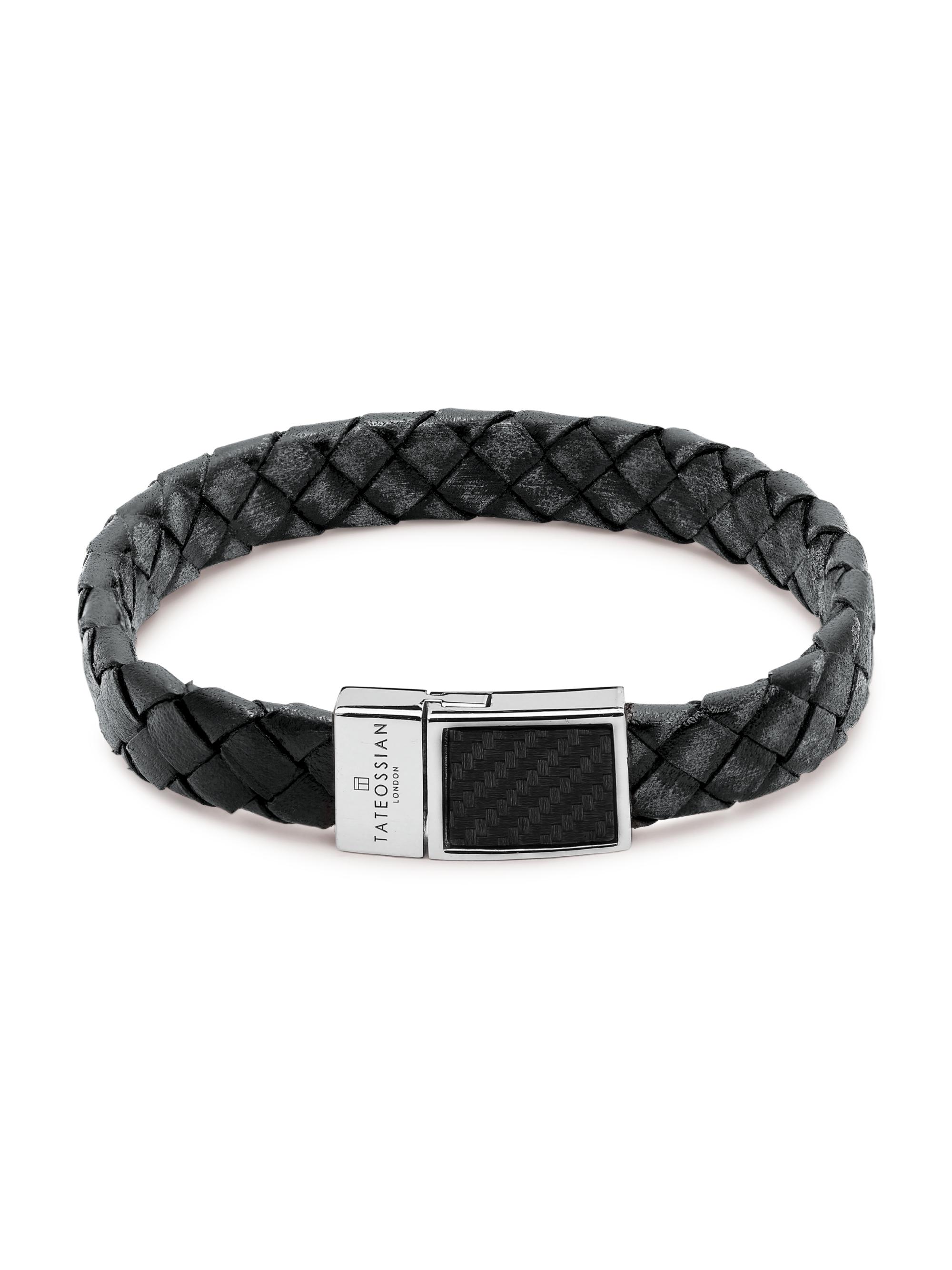 Tateossian Men's Carbon Braided Leather Bracelet - Grey