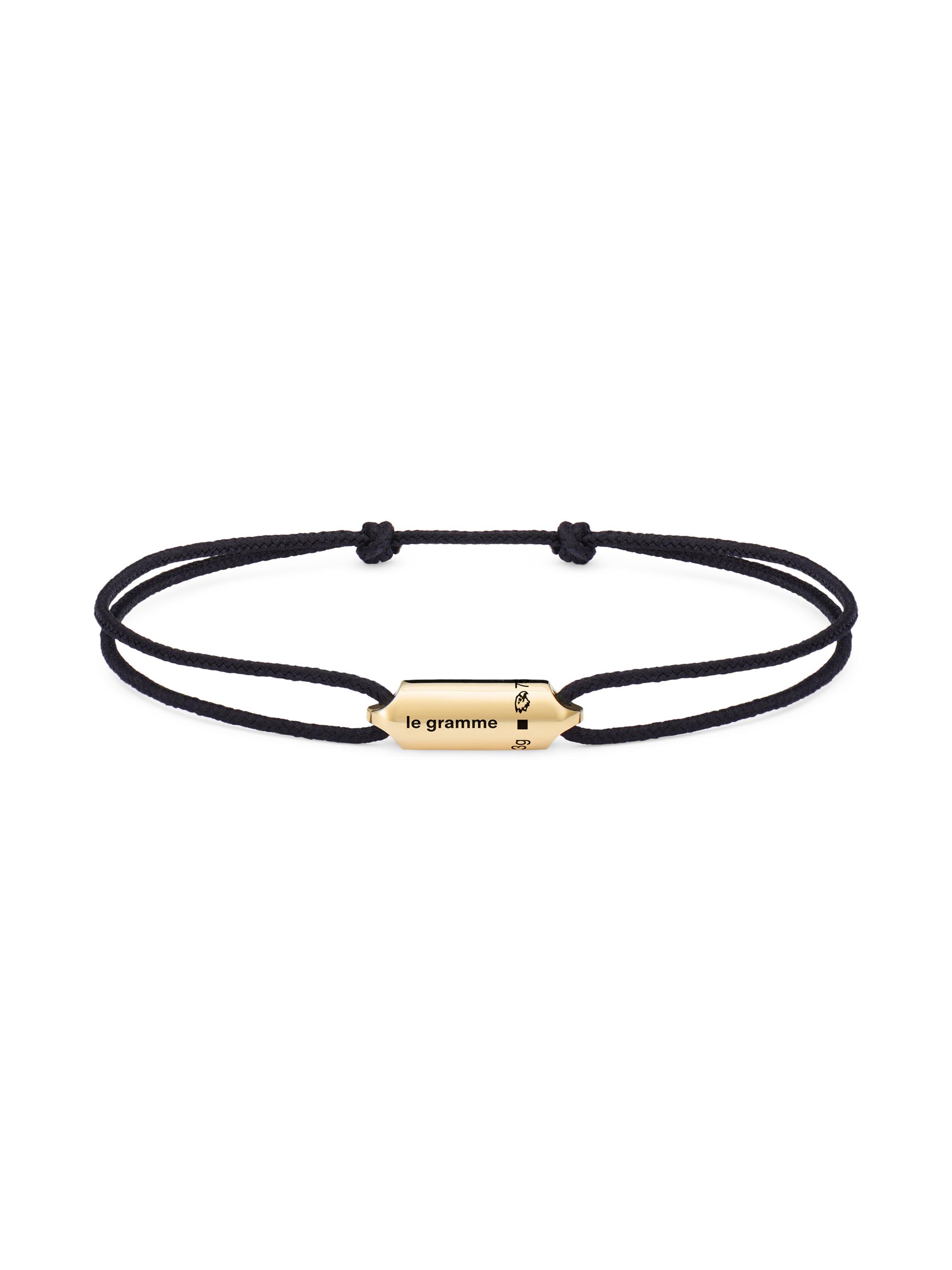 Le Gramme Men's Unisex 3G Polished Yellow Gold Black Cord Bracelet Segment - Gold