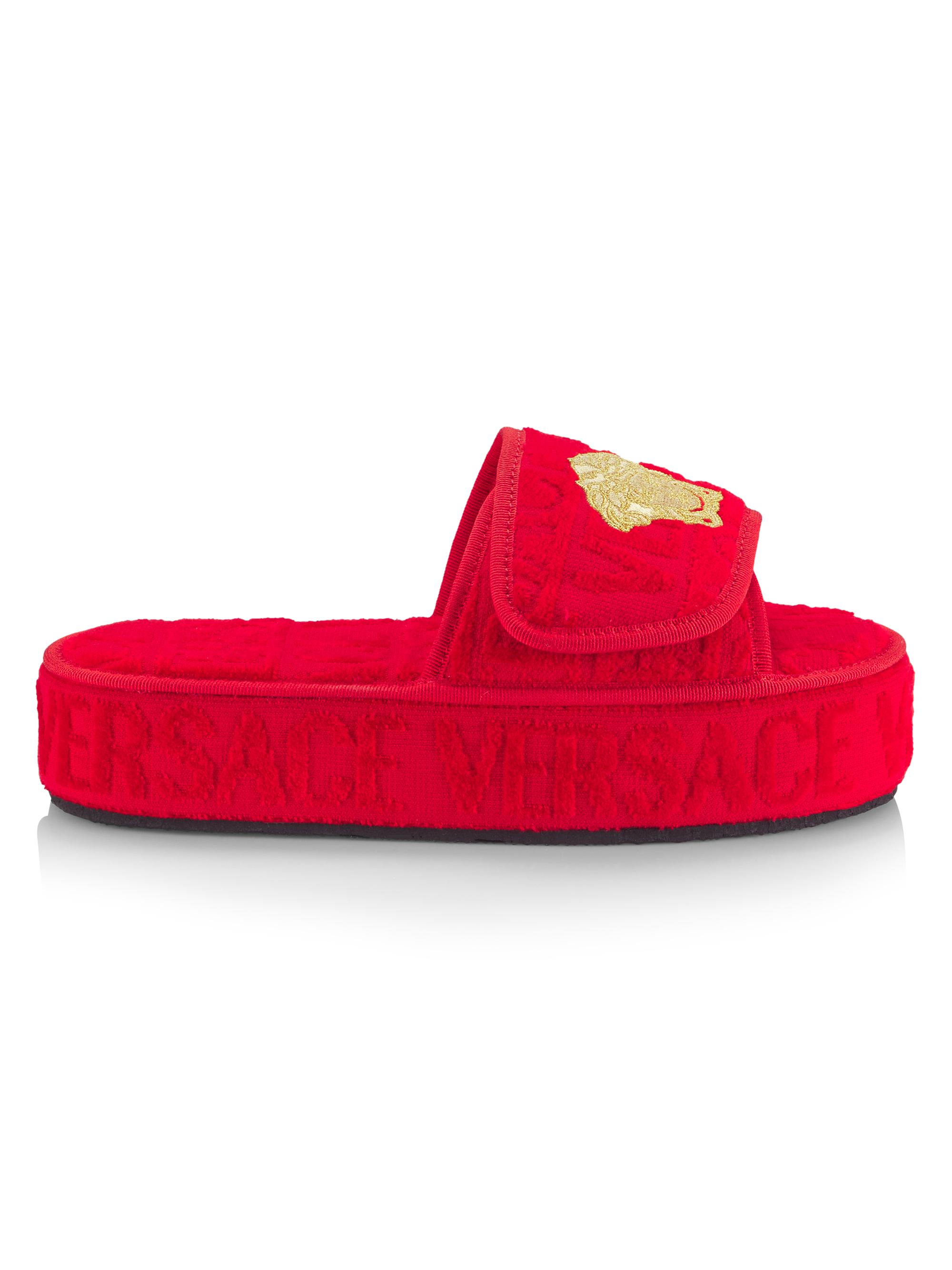 Versace Women's Logo Jacquard Medusa Slippers - Red