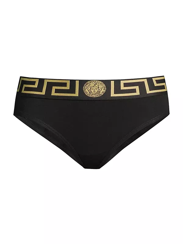 Versace Underwear Black Greca Thong Versace Underwear