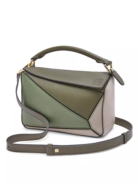 Puzzle Medium Leather Shoulder Bag in Green - Loewe