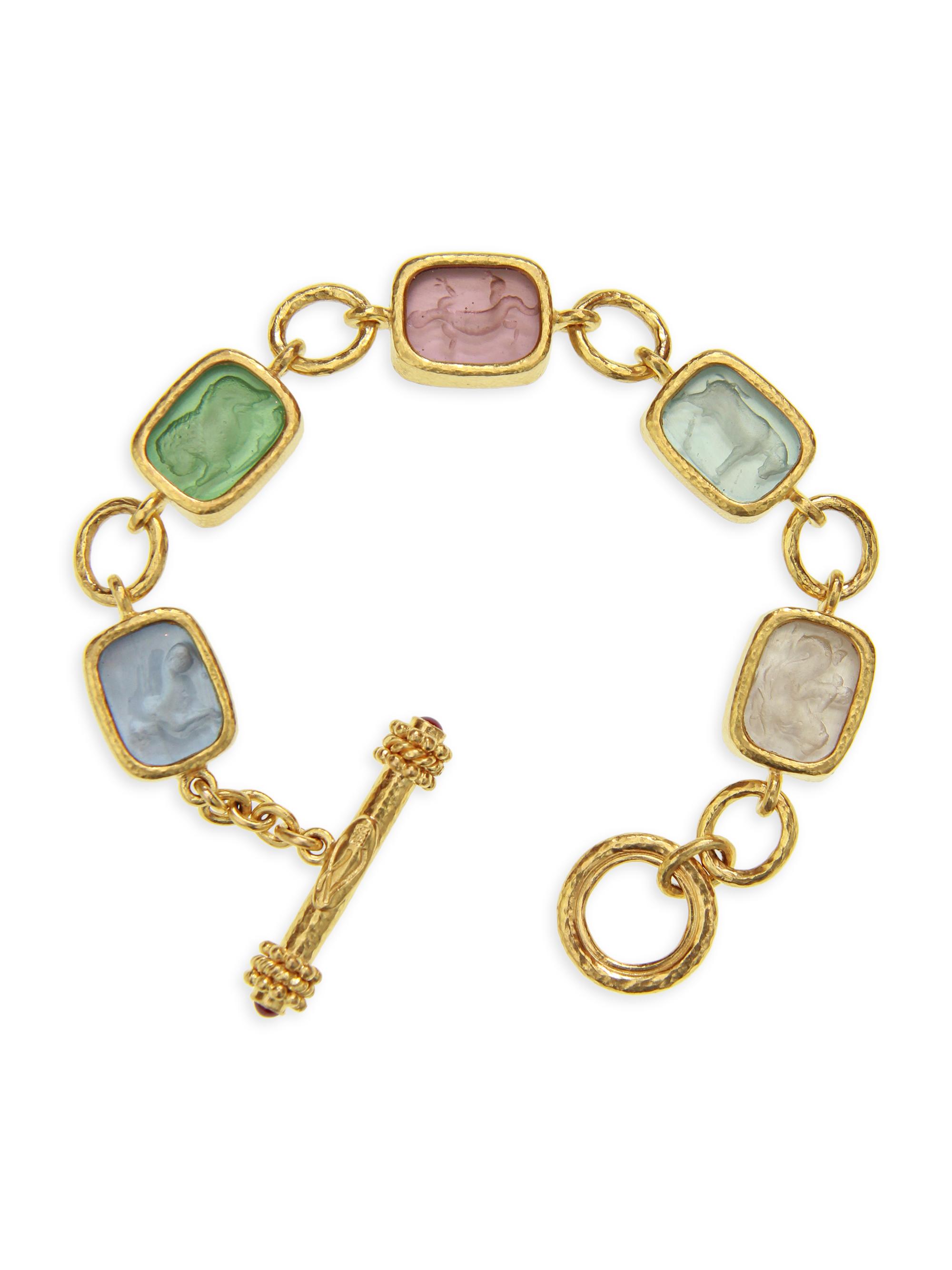 Elizabeth Locke Women's Venetian Glass Intaglio 19K Yellow Gold Pastel'Antique Animals'Toggle Bracelet