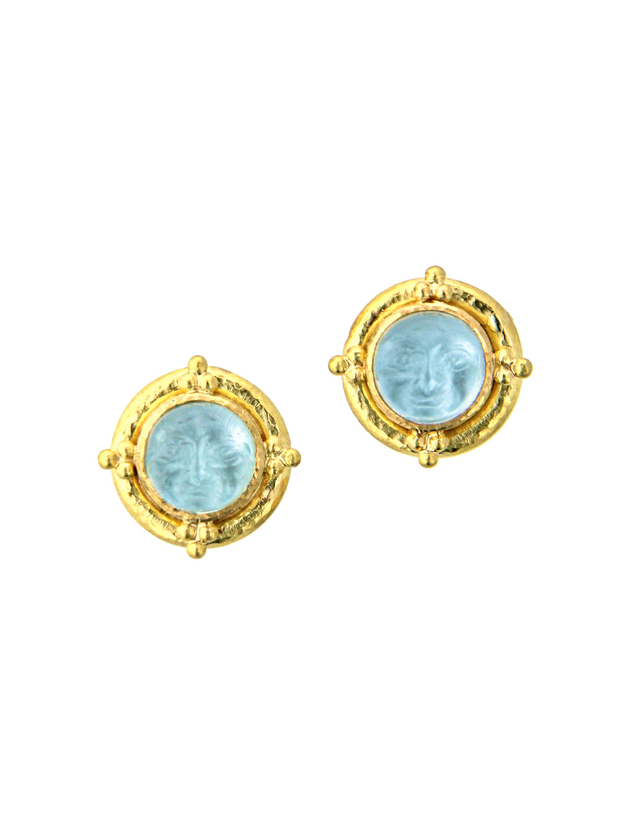 Elizabeth Locke Women's Man-In-The-Moon 19K Yellow Gold & Venetian Glass Intaglio Stud Earrings - Light Aqua