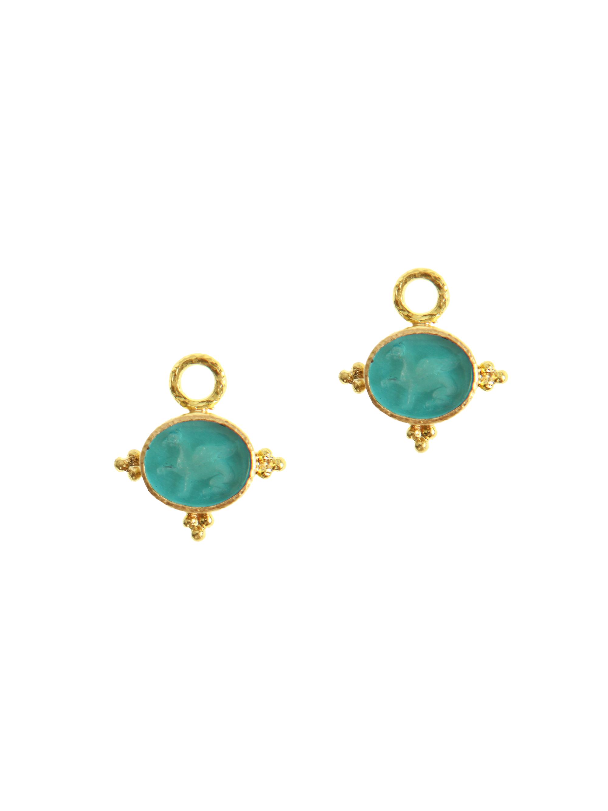 Elizabeth Locke Women's Venetian Glass Intaglio Swimming Pool'Grifo'19K Gold Earring Pendants - Teal Gold