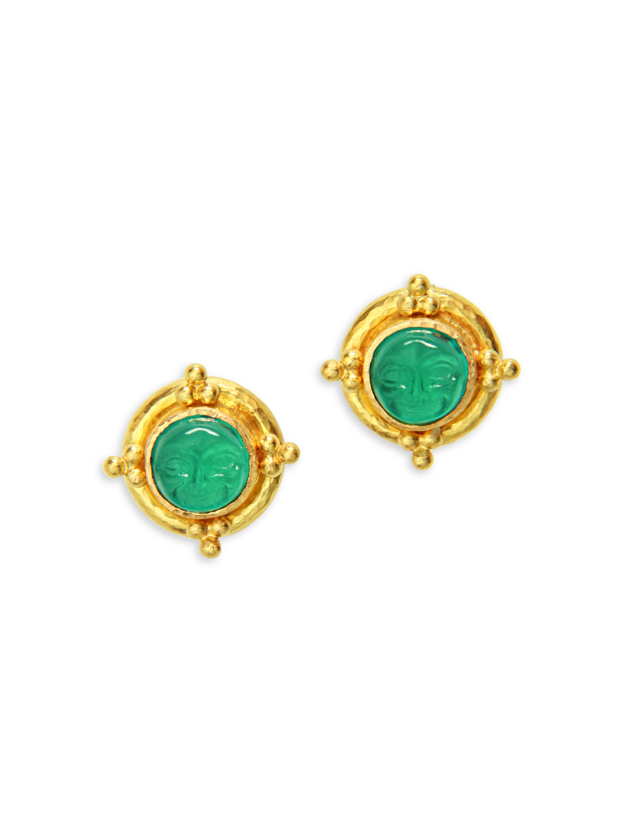 Elizabeth Locke Women's Man-In-The-Moon 19K Yellow Gold & Venetian Glass Intaglio Stud Earrings - Green