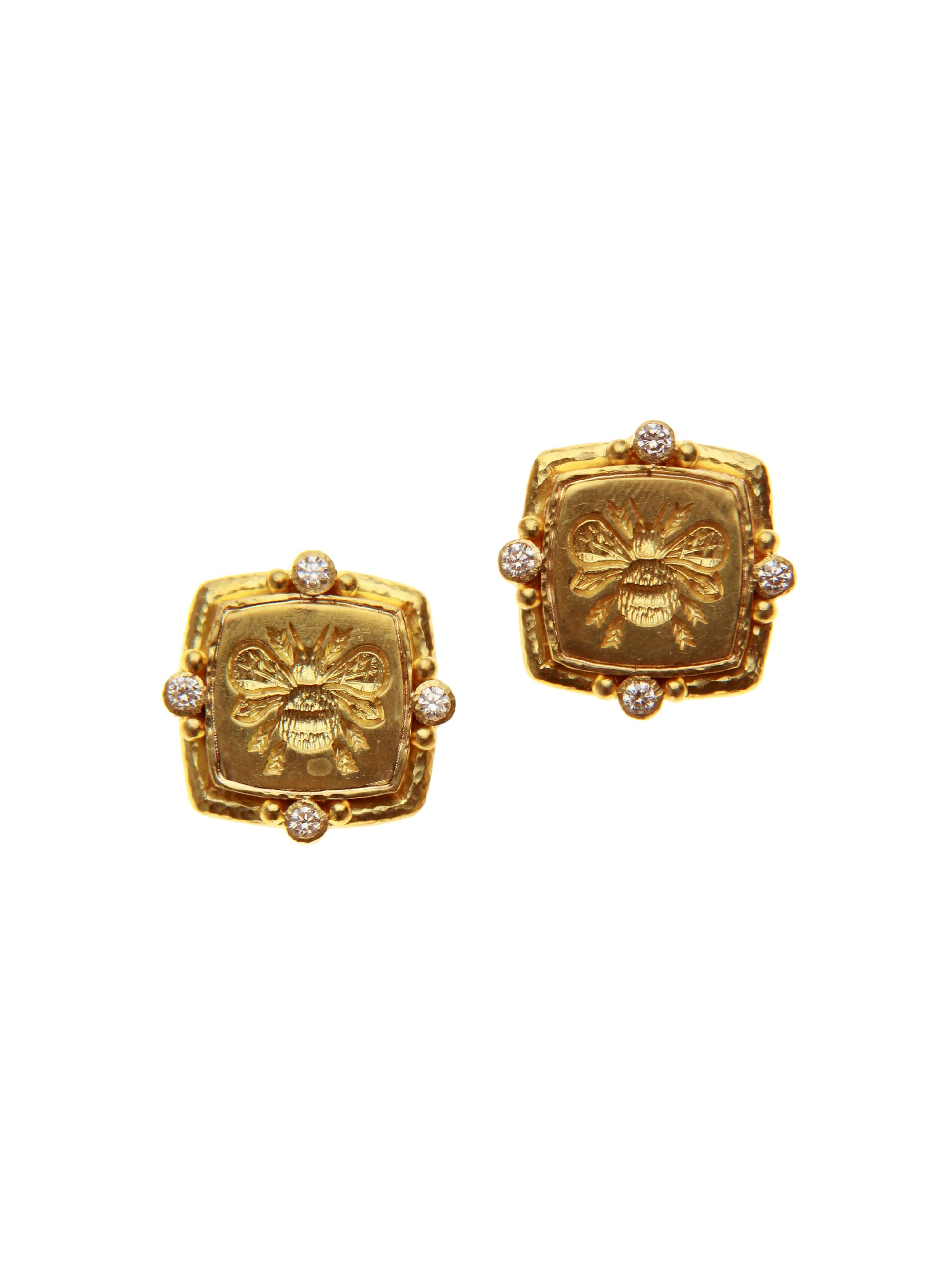 Elizabeth Locke Women's 19K Yellow Gold & Diamond Bee Stud Earrings - Yellow Gold