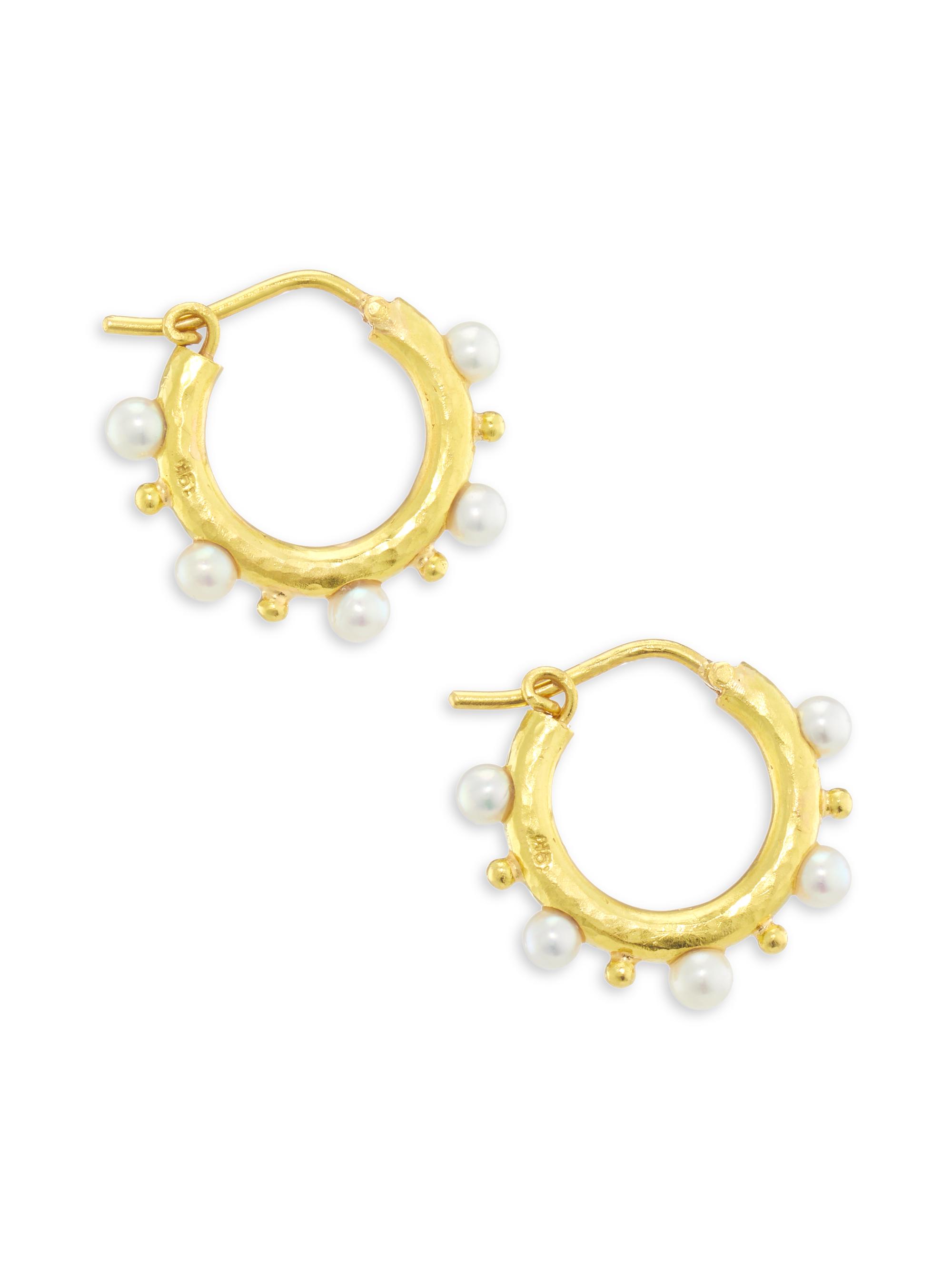 Mizuki 14kt yellow gold baby pearl hoop earrings