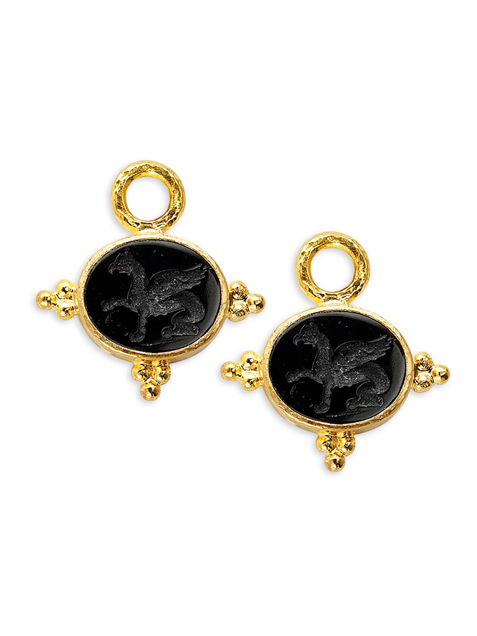 Elizabeth Locke Women's Griffin 19K Yellow Gold & Venetian Glass Intaglio Earring Charms - Black