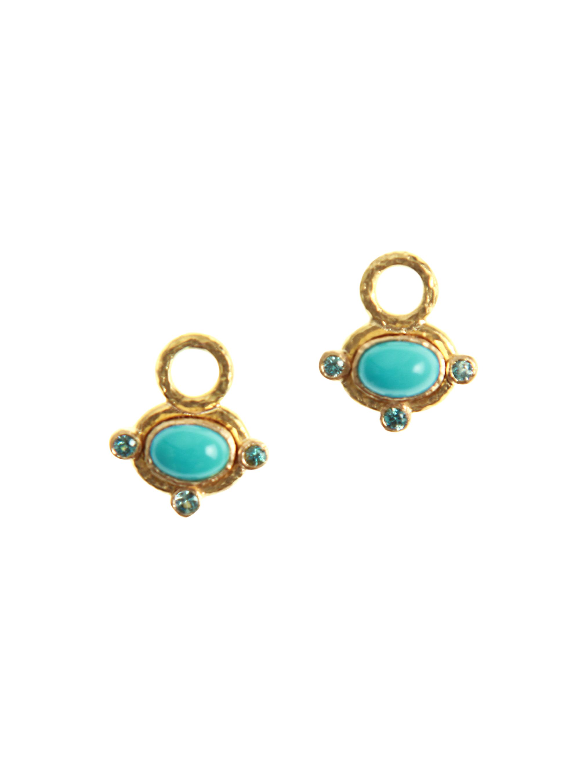 Elizabeth Locke Women's 19K Yellow Gold, Sleeping Beauty Turquoise & Blue Zircon Earring Pendants - Turquoise