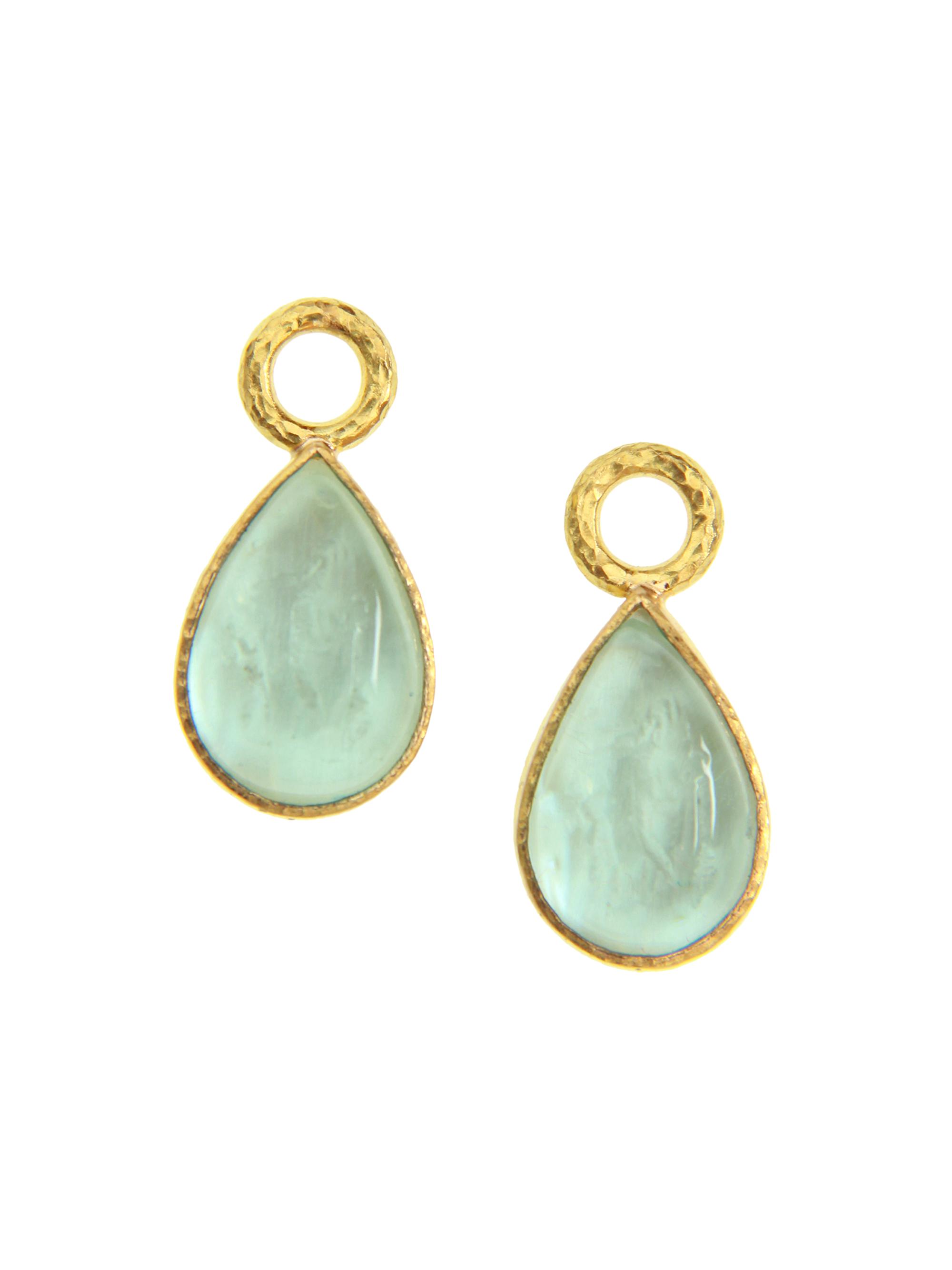 Elizabeth Locke Women's Venetian Glass Intaglio 19K Yellow Gold Light Aqua  Pear Shape Earring Pendants - Green