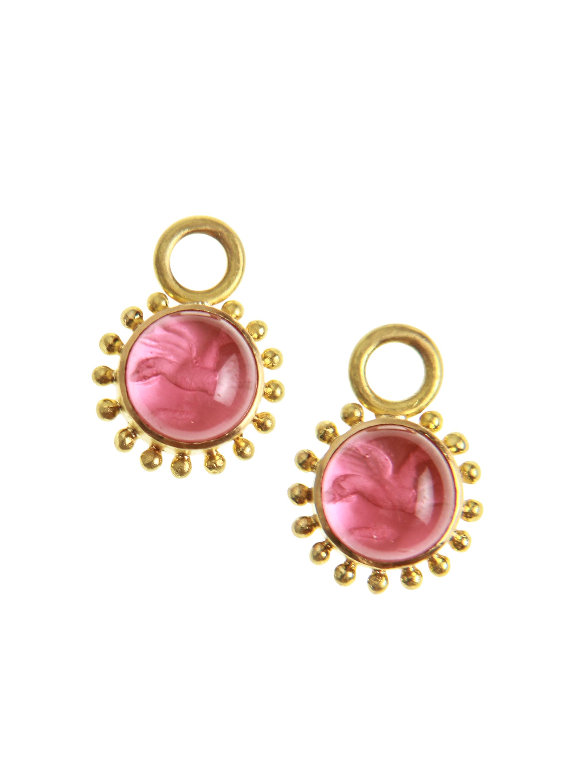 Elizabeth Locke Women's Venetian Glass Intaglio Pink'Cabochon Tiny Griffin'Earring Charms - Pink Gold