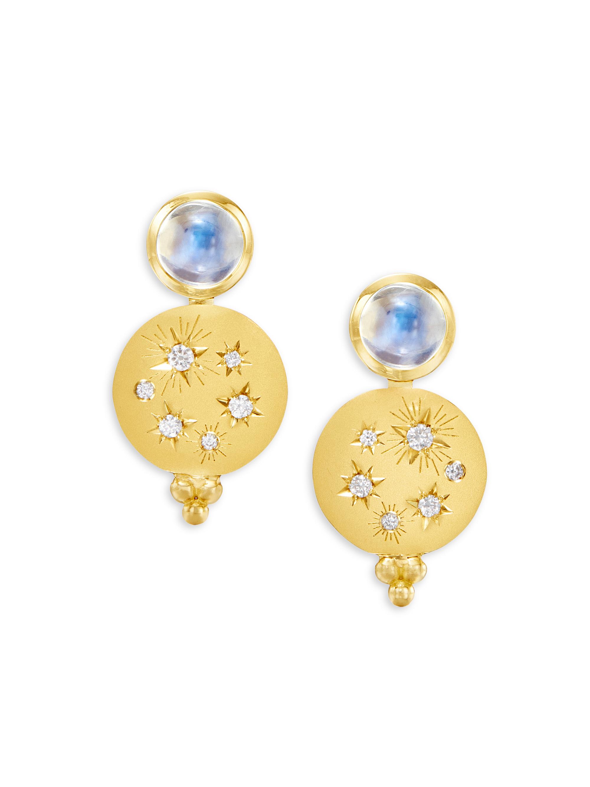 Temple St. Clair Women's Cosmos 18K Yellow Gold, Moonstone & Diamond Drop Earrings - Yellow Gold