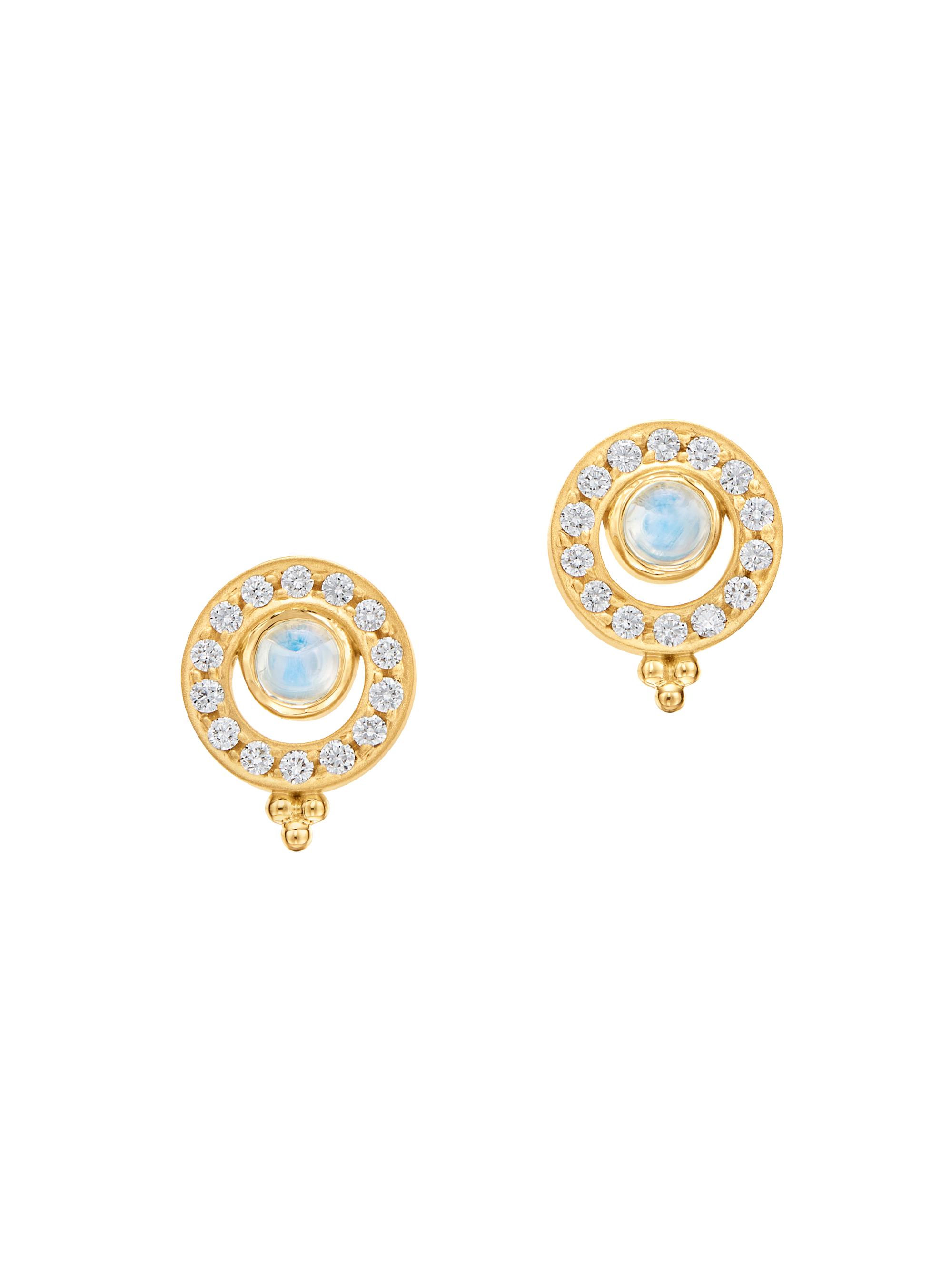 Temple St. Clair Women's Mini Orbit 18K Yellow Gold, Moonstone & Diamond Stud Earrings - Yellow Gold