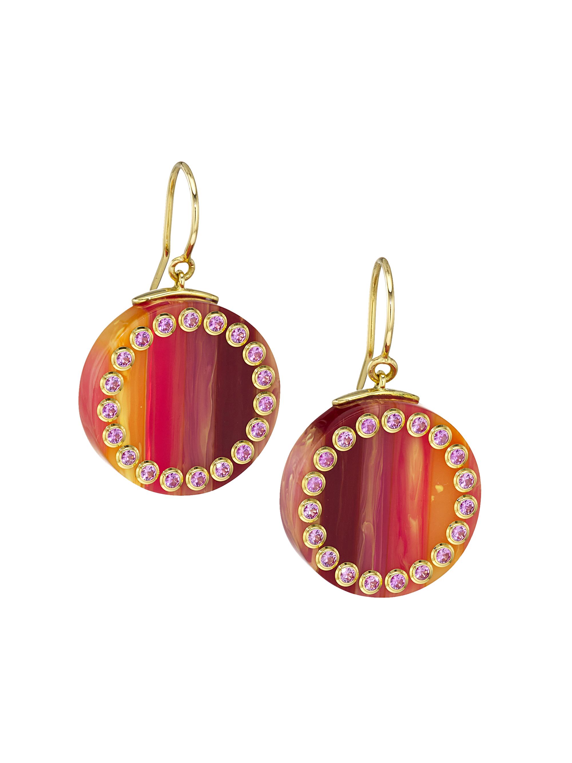 Mark Davis Women's 14K Yellow Gold, Pink Sapphire, & Bakelite Earrings - Red