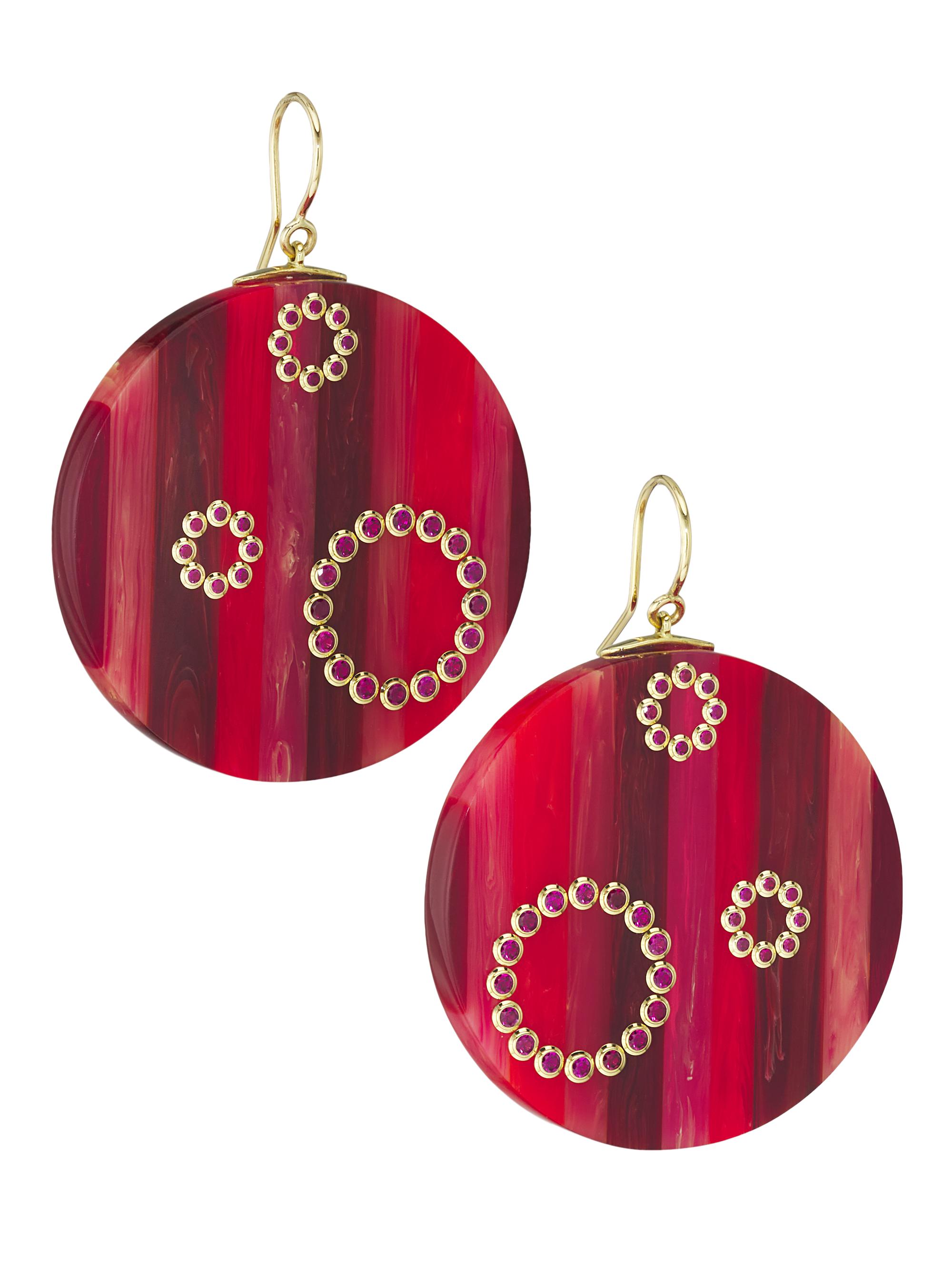 Mark Davis Women's 18K Yellow Gold, Vintage Bakelite and Ruby Drop Earrings - Red