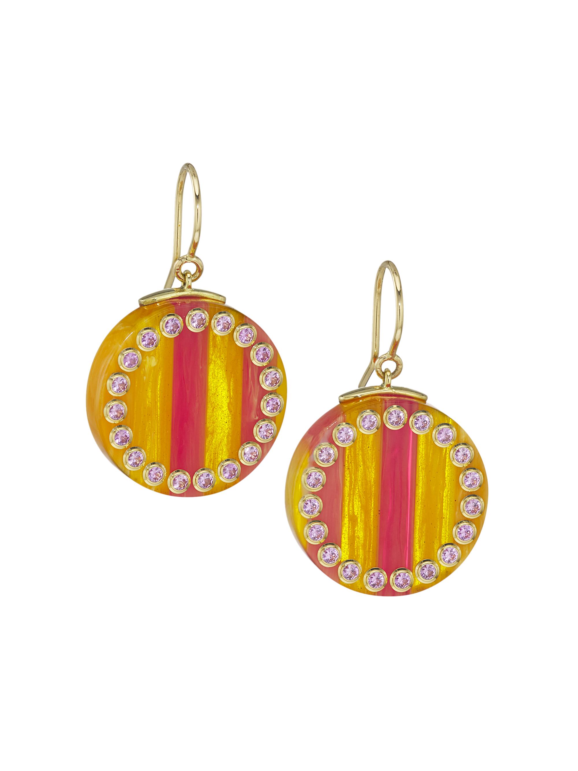Mark Davis Women's 18K Yellow Gold, Pink Sapphire, & Bakelite Earrings - Yellow Red