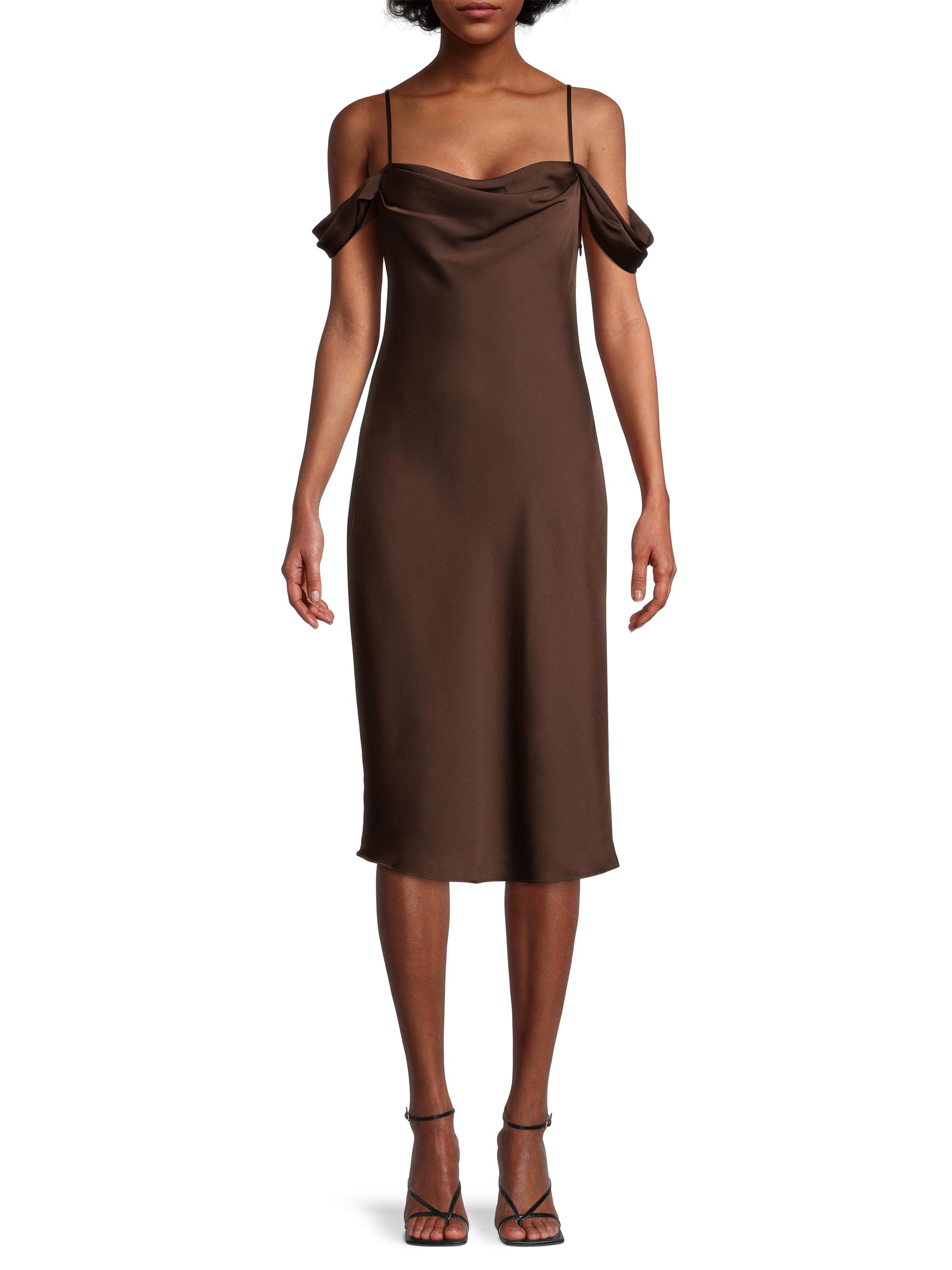 Chocolate Slip Dress with Gold Tones - winter wedding guest outfit