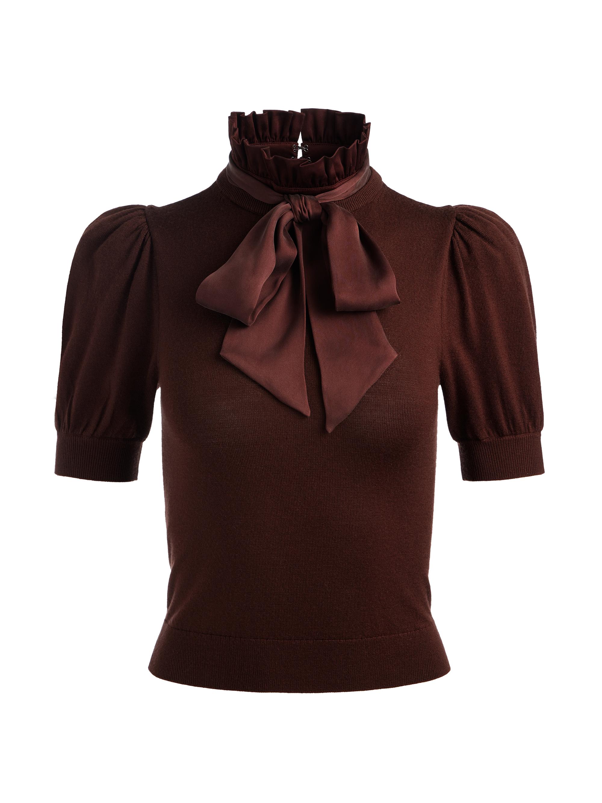 ALICE + OLIVIA Women's Chase Puff-SleeveTop - Dark Chocolate