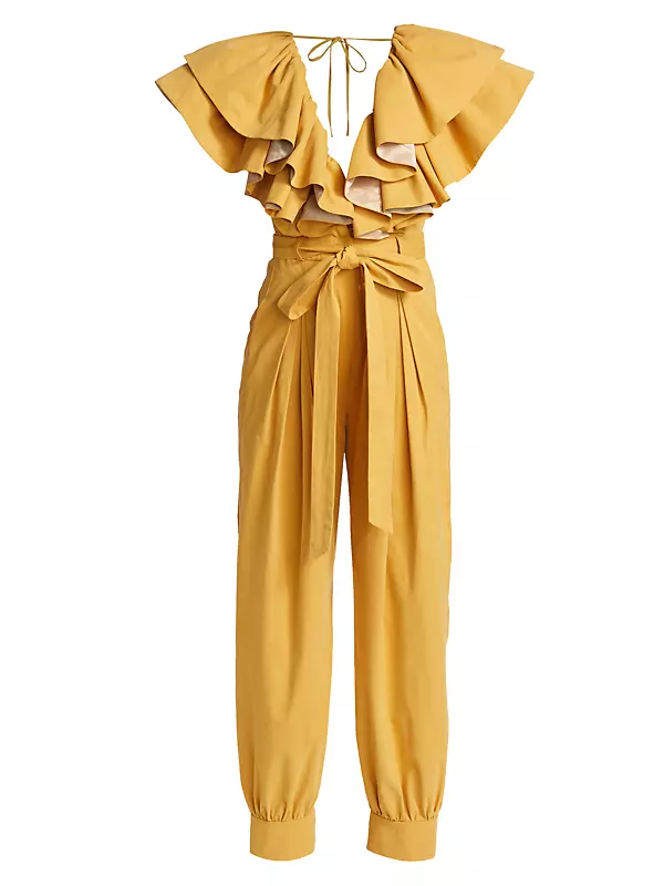 Twill Belted Ruffle Jumpsuit