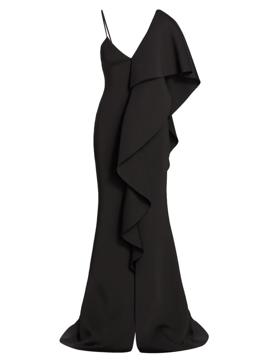 Badgley Mischka Asymmetrical Neoprene Ruffle Gown | Saks Fifth Avenue