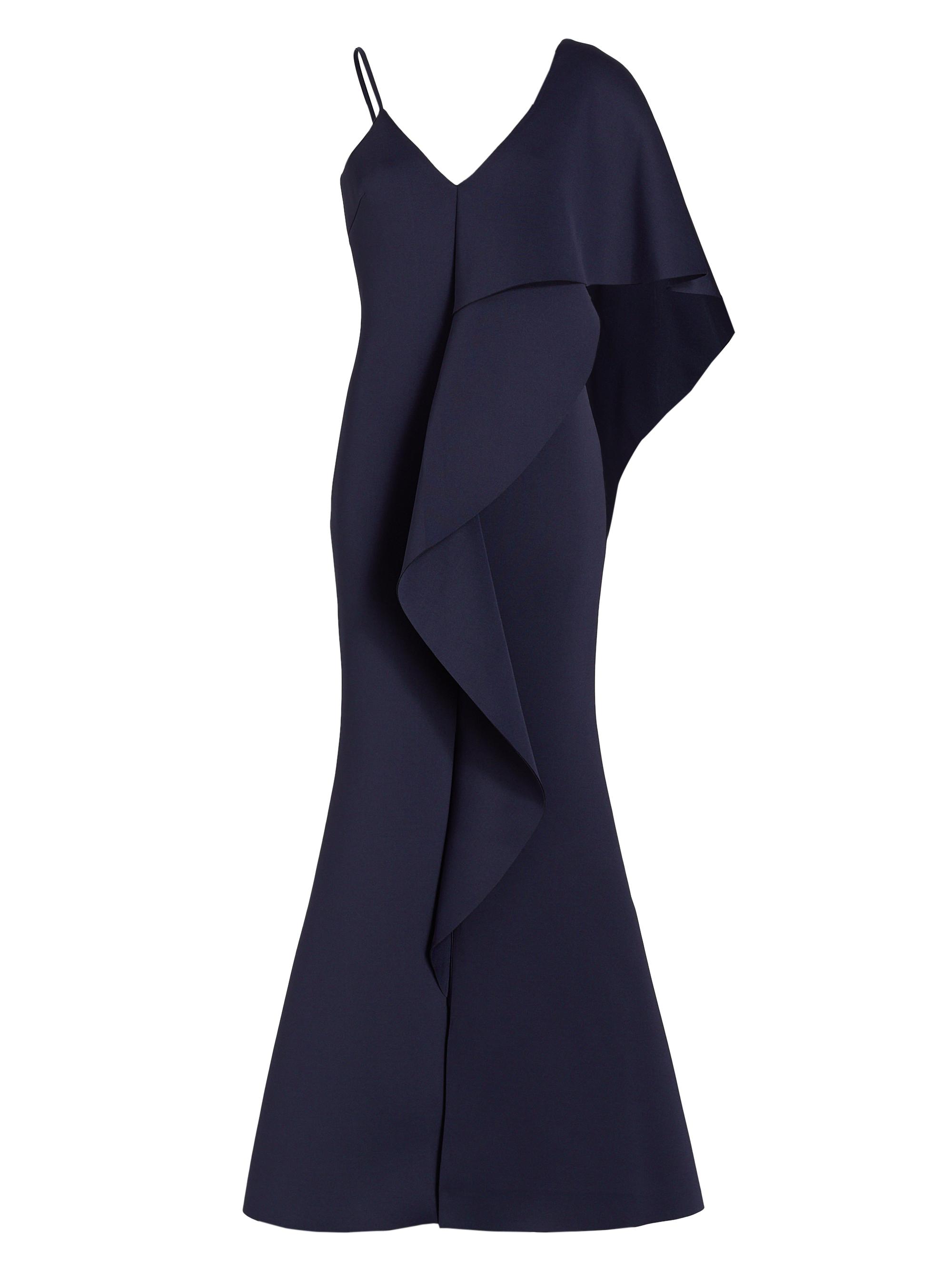 Badgley Mischka Women's Asymmetrical Neoprene Ruffle Gown - Navy