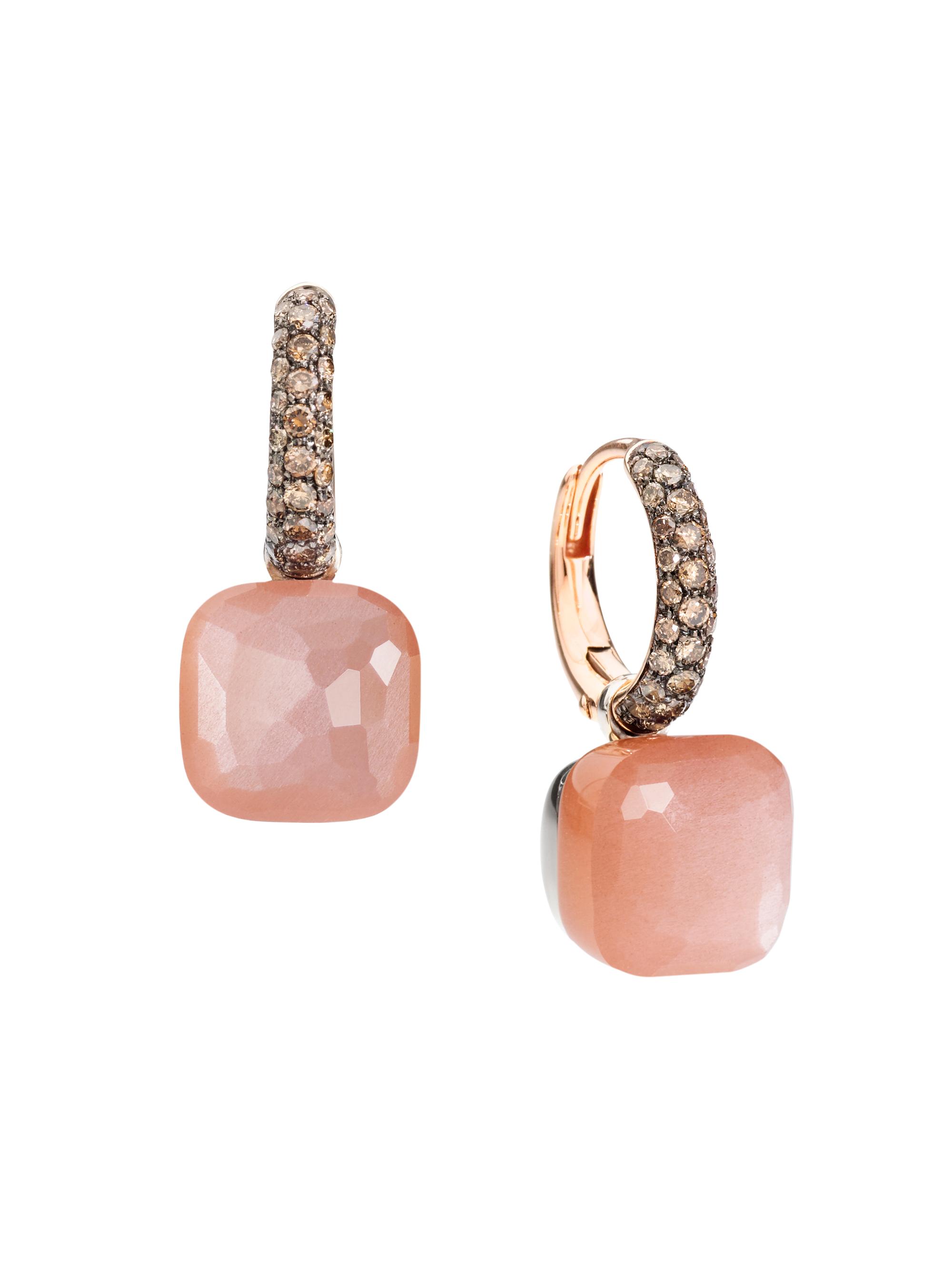 Pomellato Women's Two-Tone 18K Gold, Moonstone & 0.53 TCW Orange Diamond Drop Earrings - Rose Gold