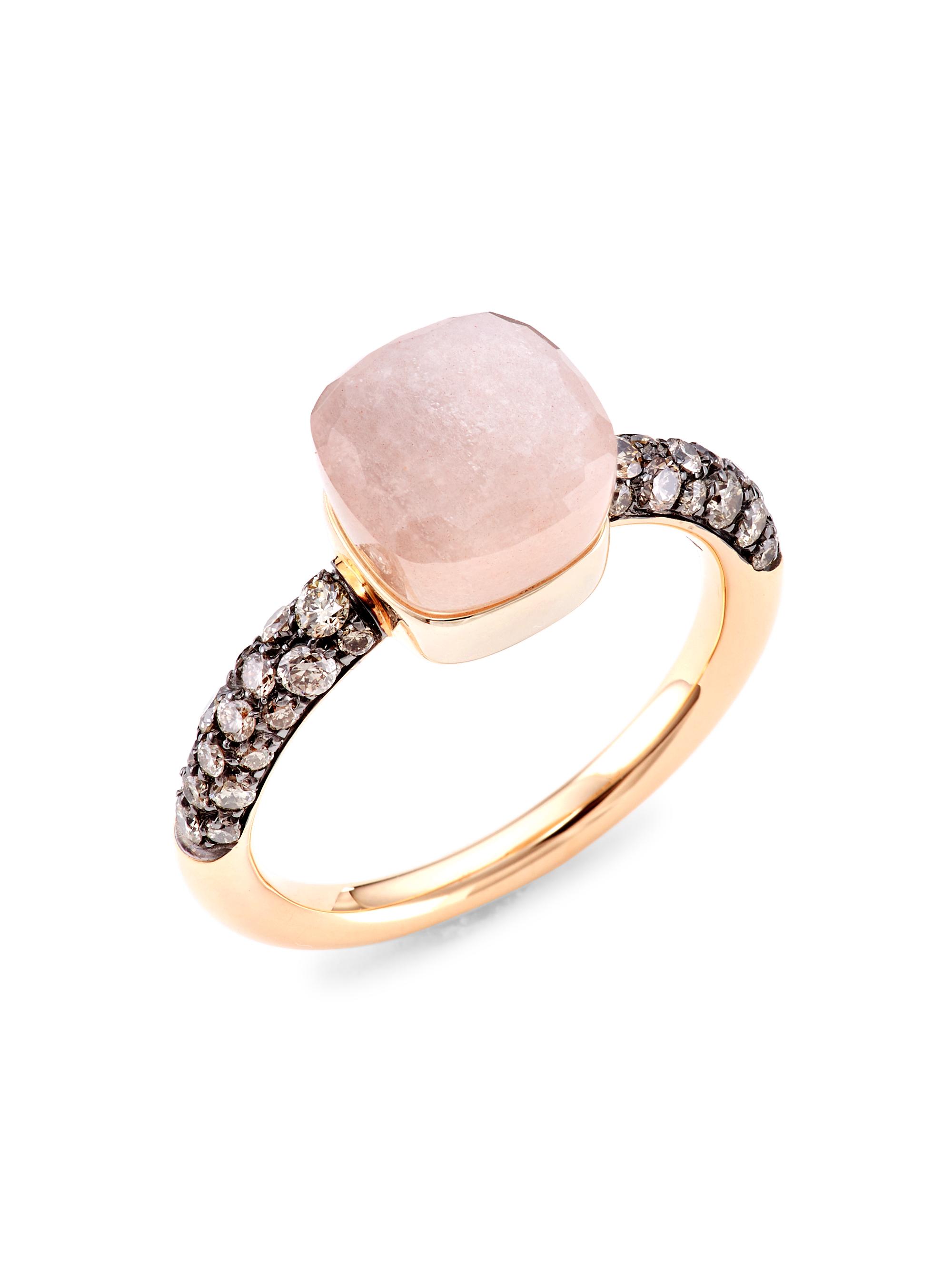 Pomellato Women's Nudo Petit Two-Tone 1K Gold, Moonstone & Diamond Ring - Rose Gold