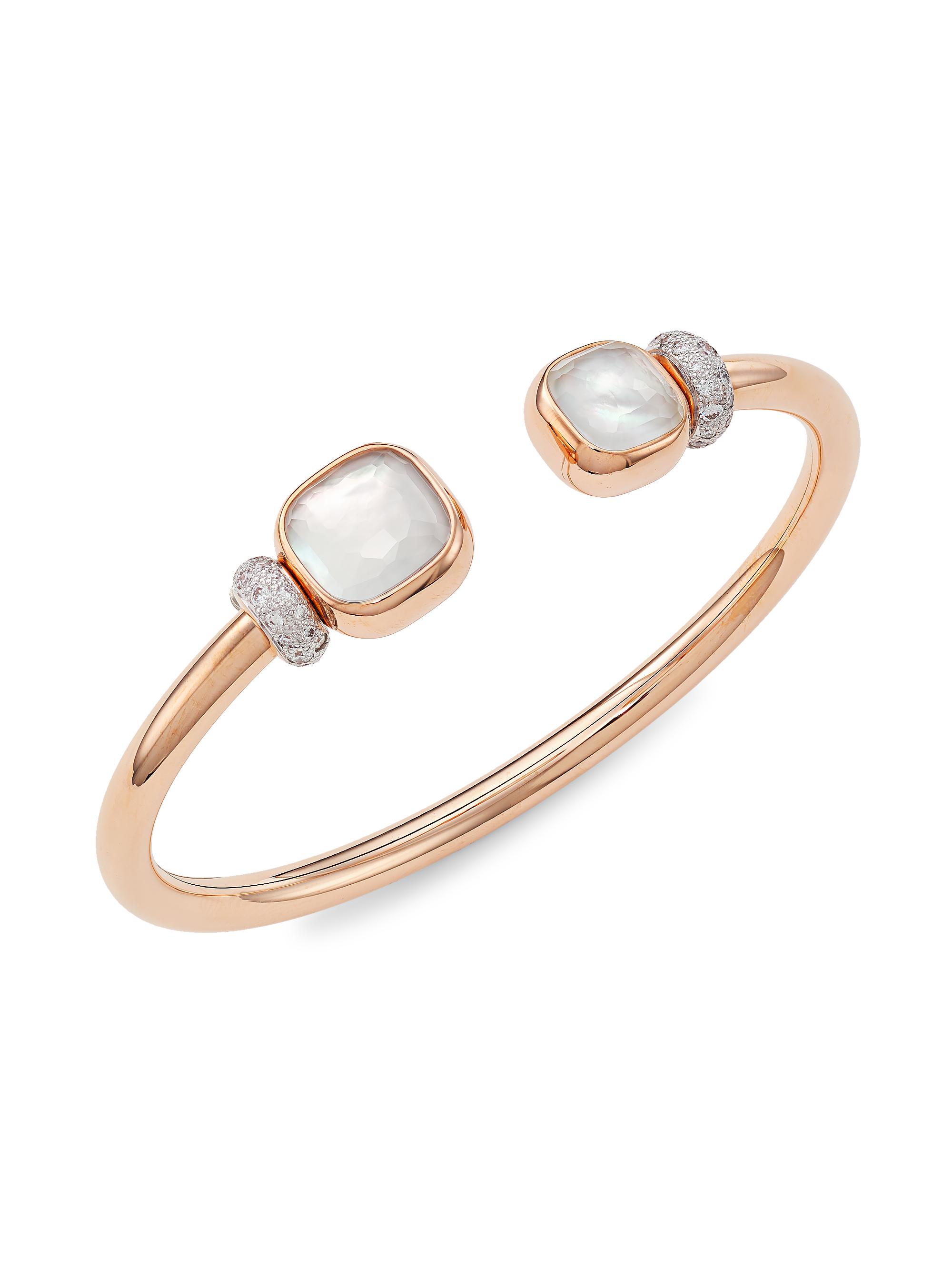 Pomellato Women's Nudo 18K Rose Gold, White Topaz & Mother-Of-Pearl Cuff - Rose Gold