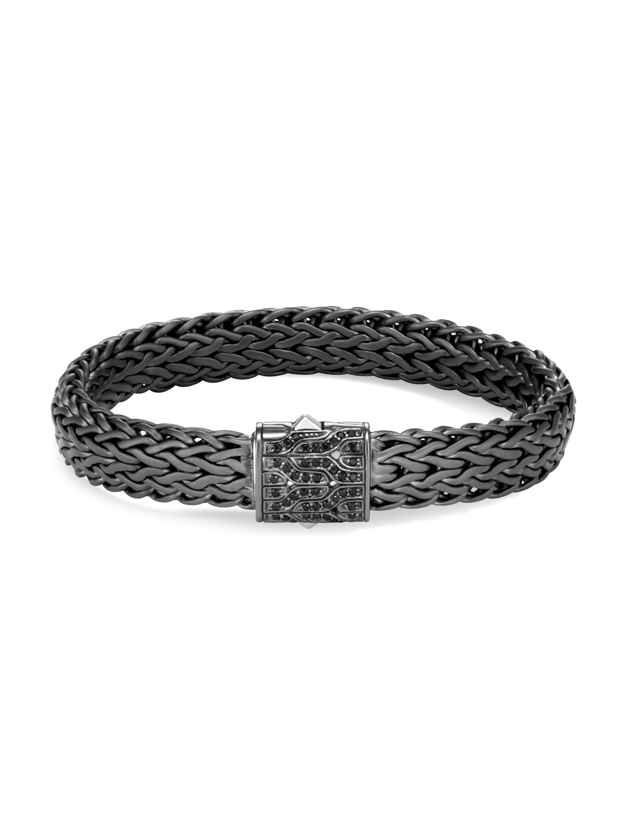 John Hardy Men's Chain Collection Black Rhodium-Plated Sterling Silver & Black Sapphire Icon Woven Chain Bracelet - Black