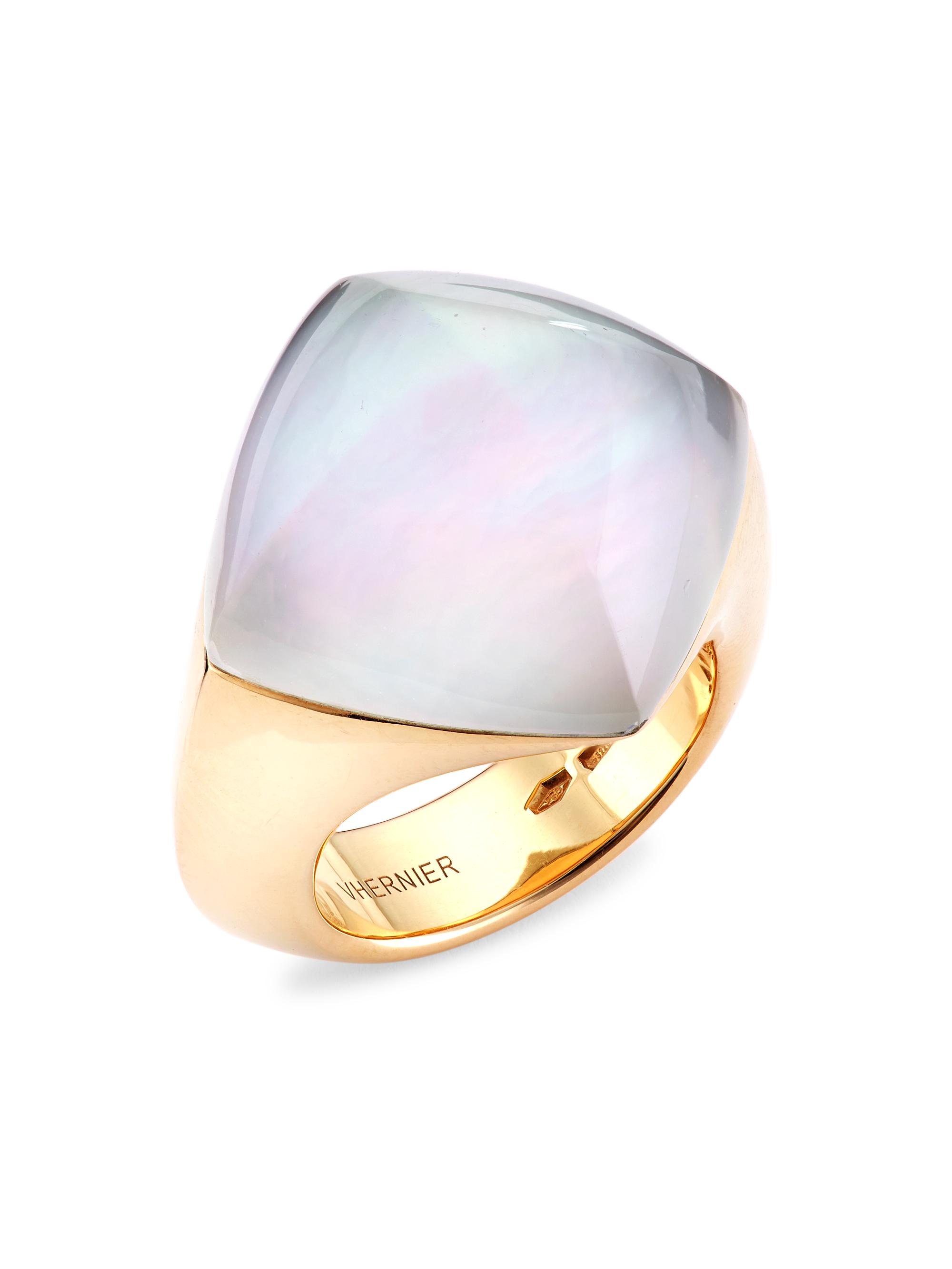 Vhernier Women's Pan Di Zucchero 18K Rose Gold, Mother-Of-Pearl, & Sunflower Quartz Ring