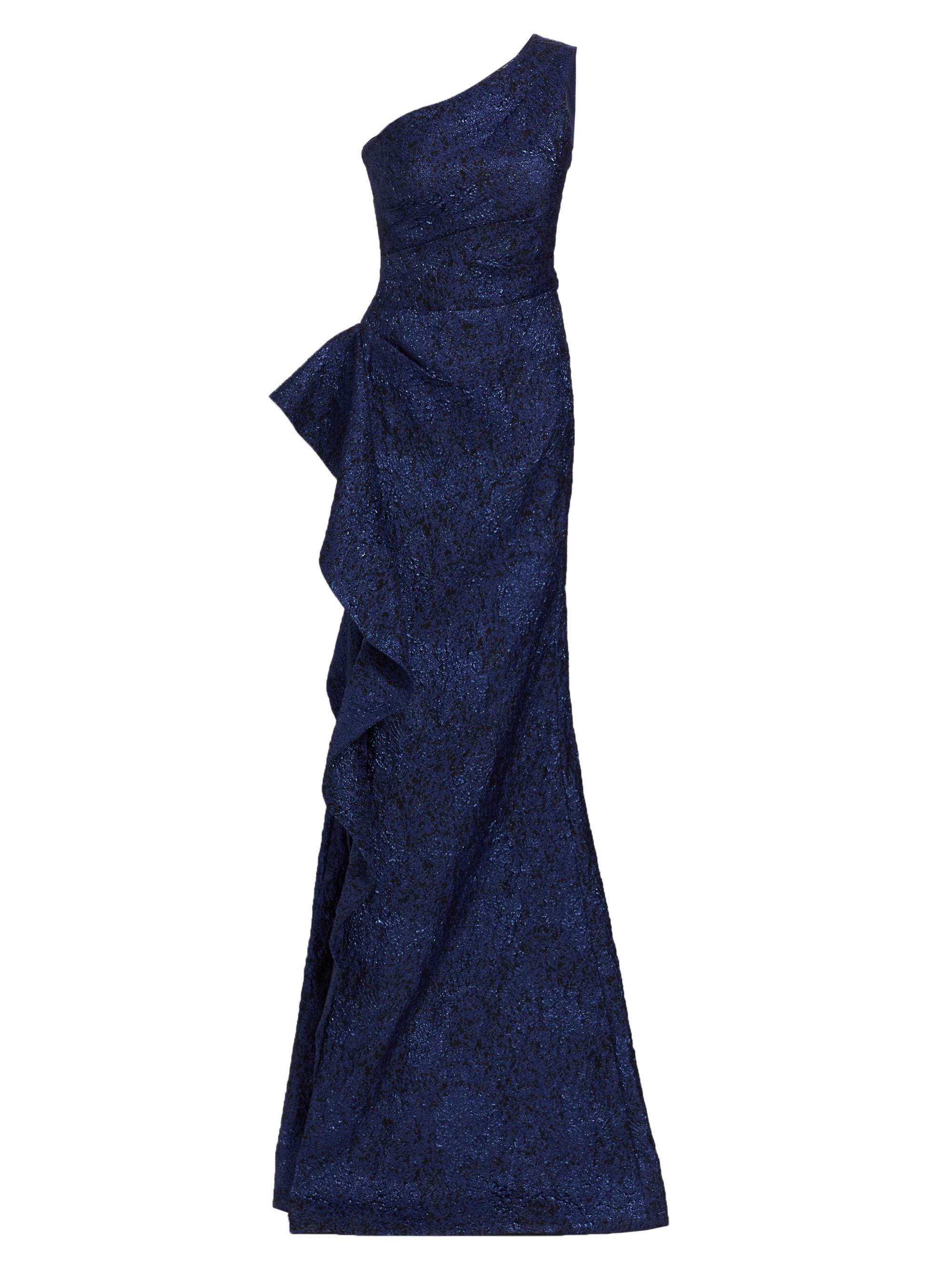 Teri Jon by Rickie Freeman Women's Metallic Jacquard One-Shoulder Gown - Black Blue