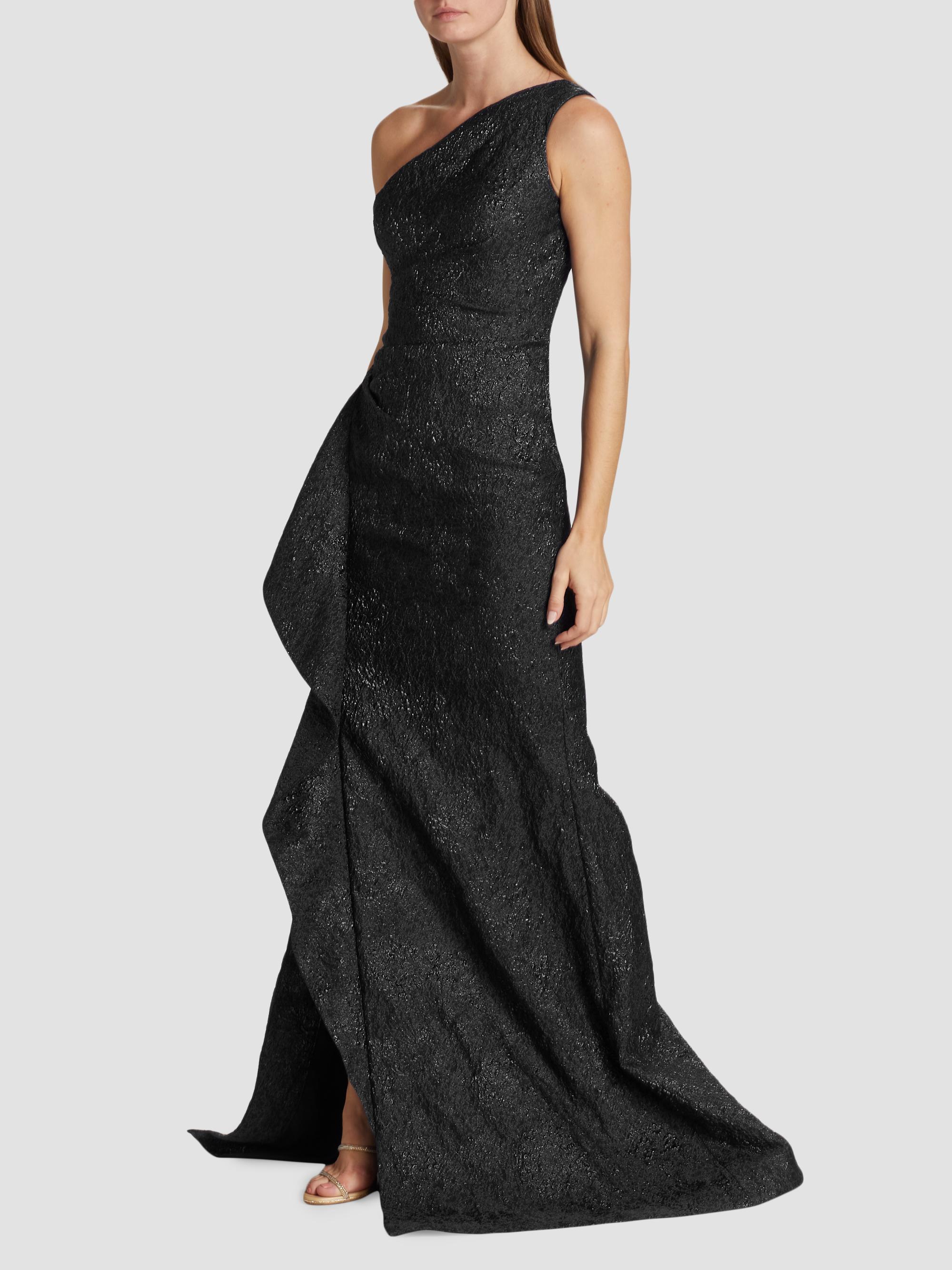 Teri Jon by Rickie Freeman Women's Metallic Jacquard One-Shoulder Gown - Black | Thumbnail 4