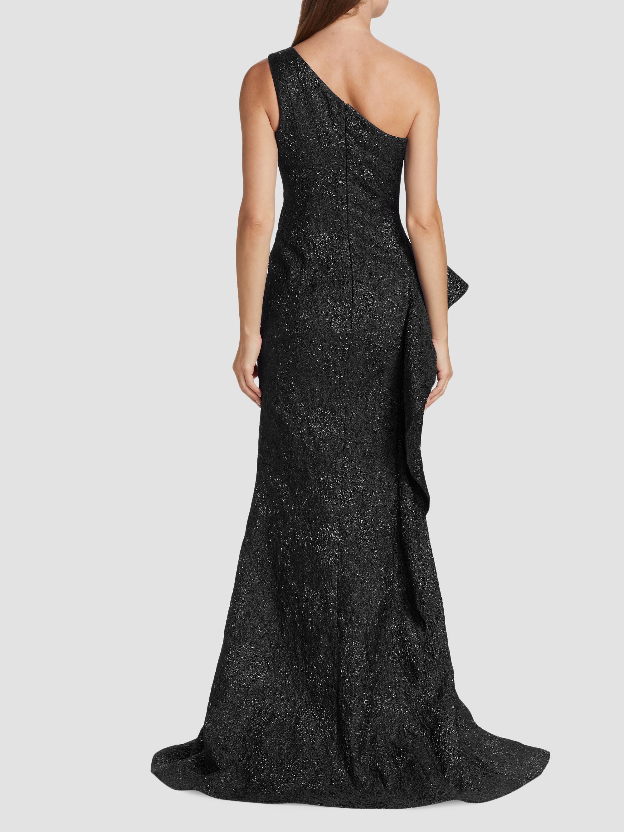 Teri Jon by Rickie Freeman Women's Metallic Jacquard One-Shoulder Gown - Black | Thumbnail 5