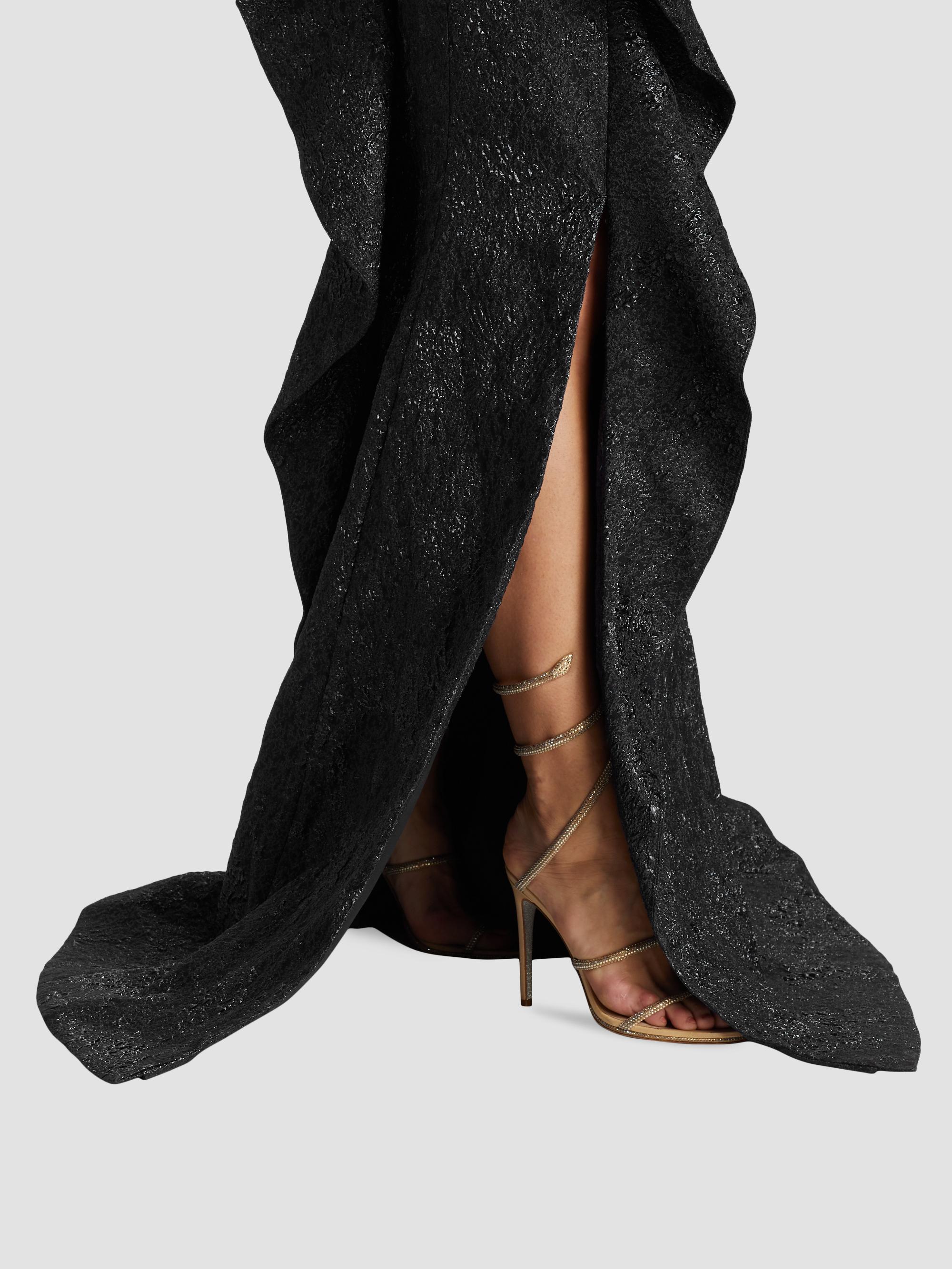 Teri Jon by Rickie Freeman Women's Metallic Jacquard One-Shoulder Gown - Black | Thumbnail 6
