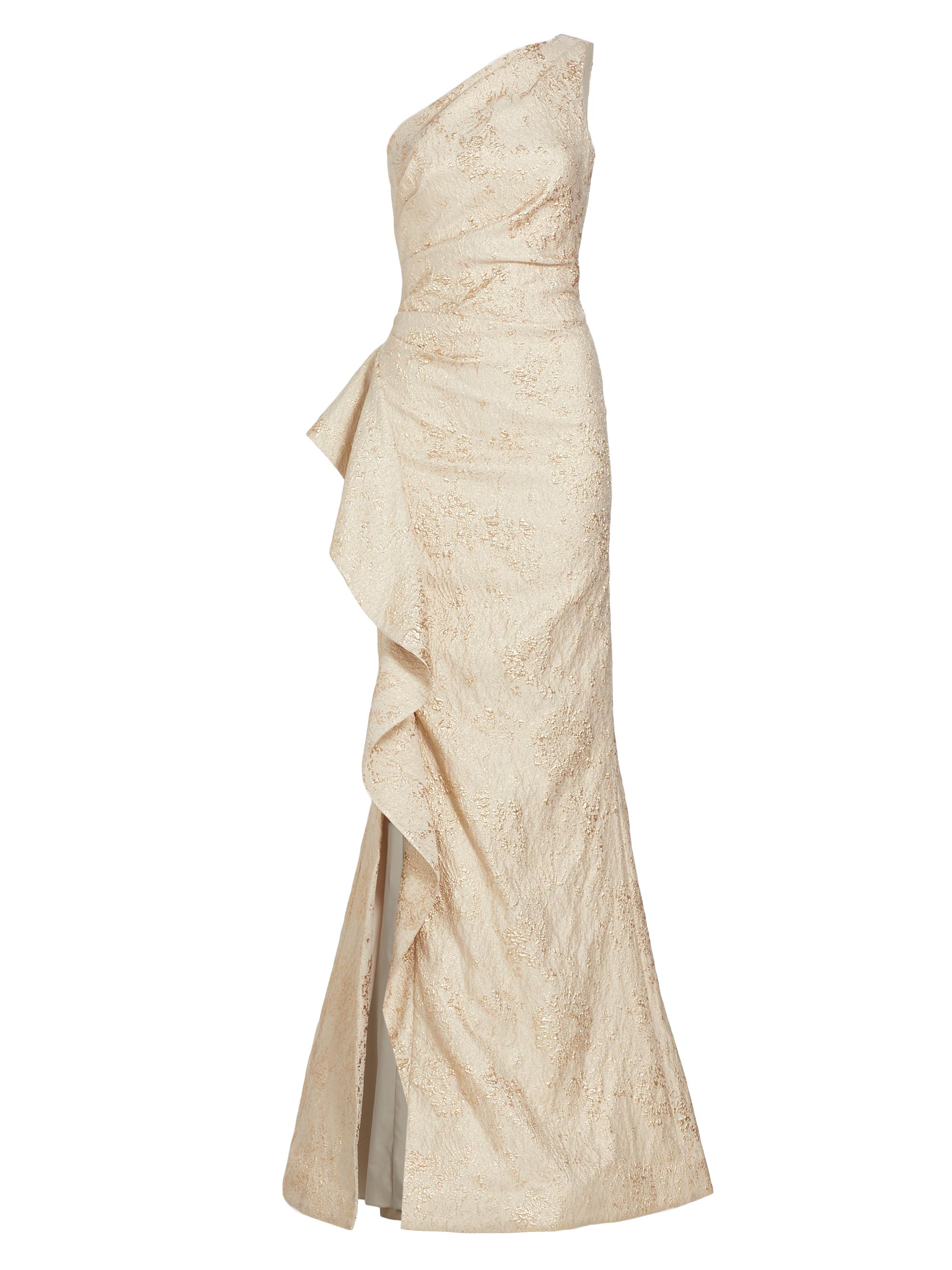 Teri Jon by Rickie Freeman Women's Metallic Jacquard One-Shoulder Gown - Gold