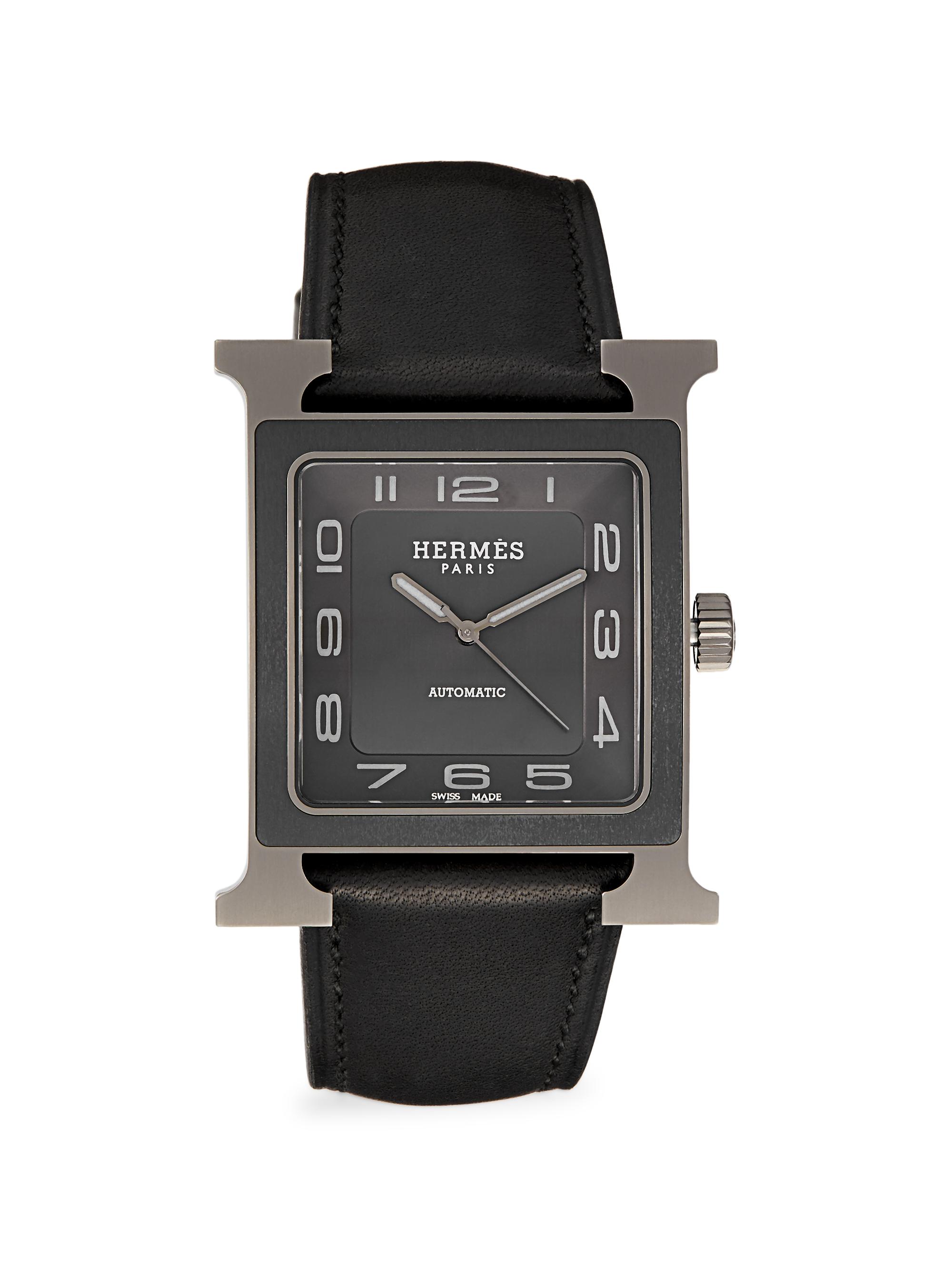 HERMÈS Heure H 34MM Titanium & Leather Strap Watch