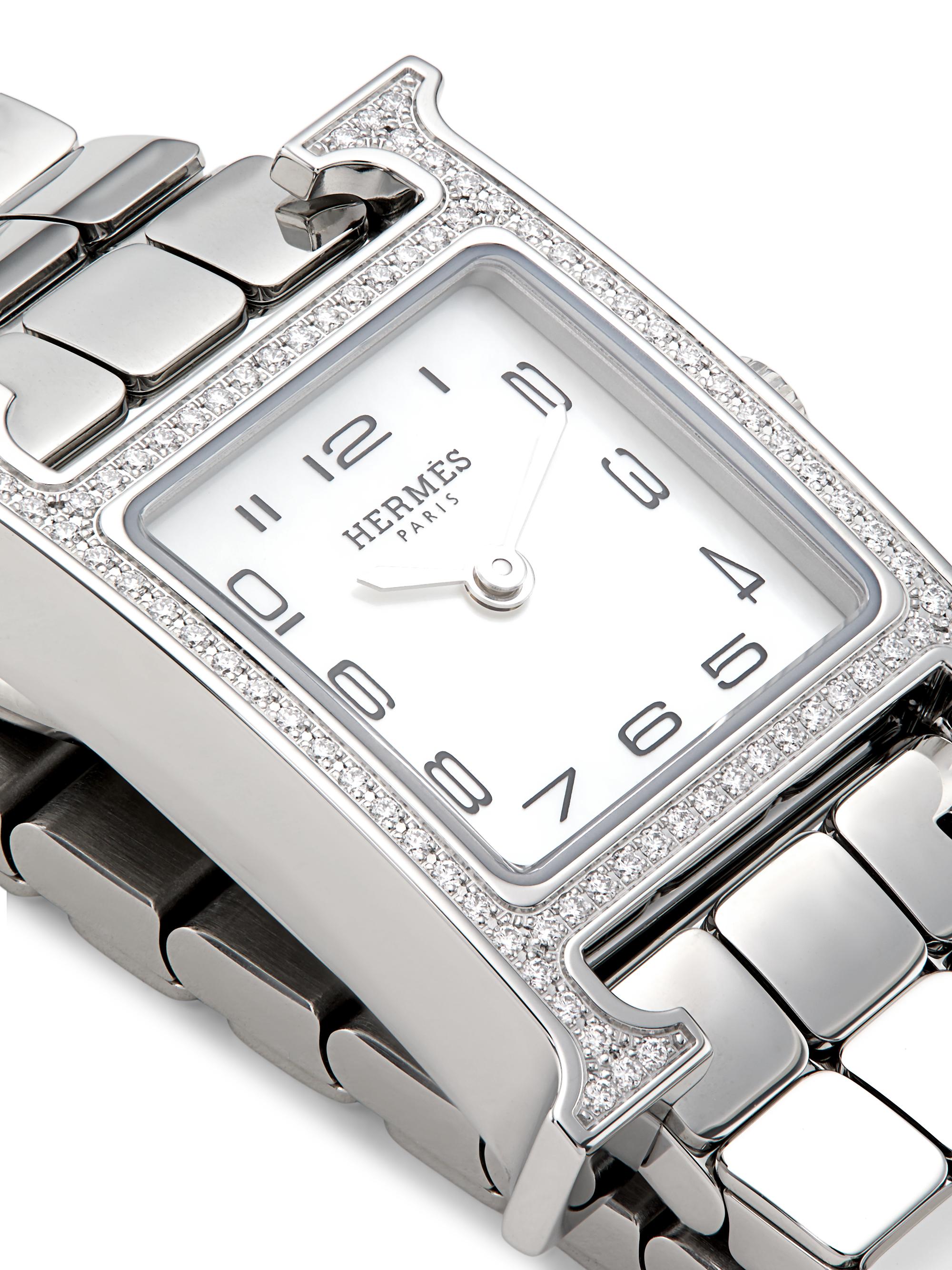 New Hermes H watch！white gold color！ Hermes Small Heure H Watch Rose Gold White Matte Alligator Band main image 2