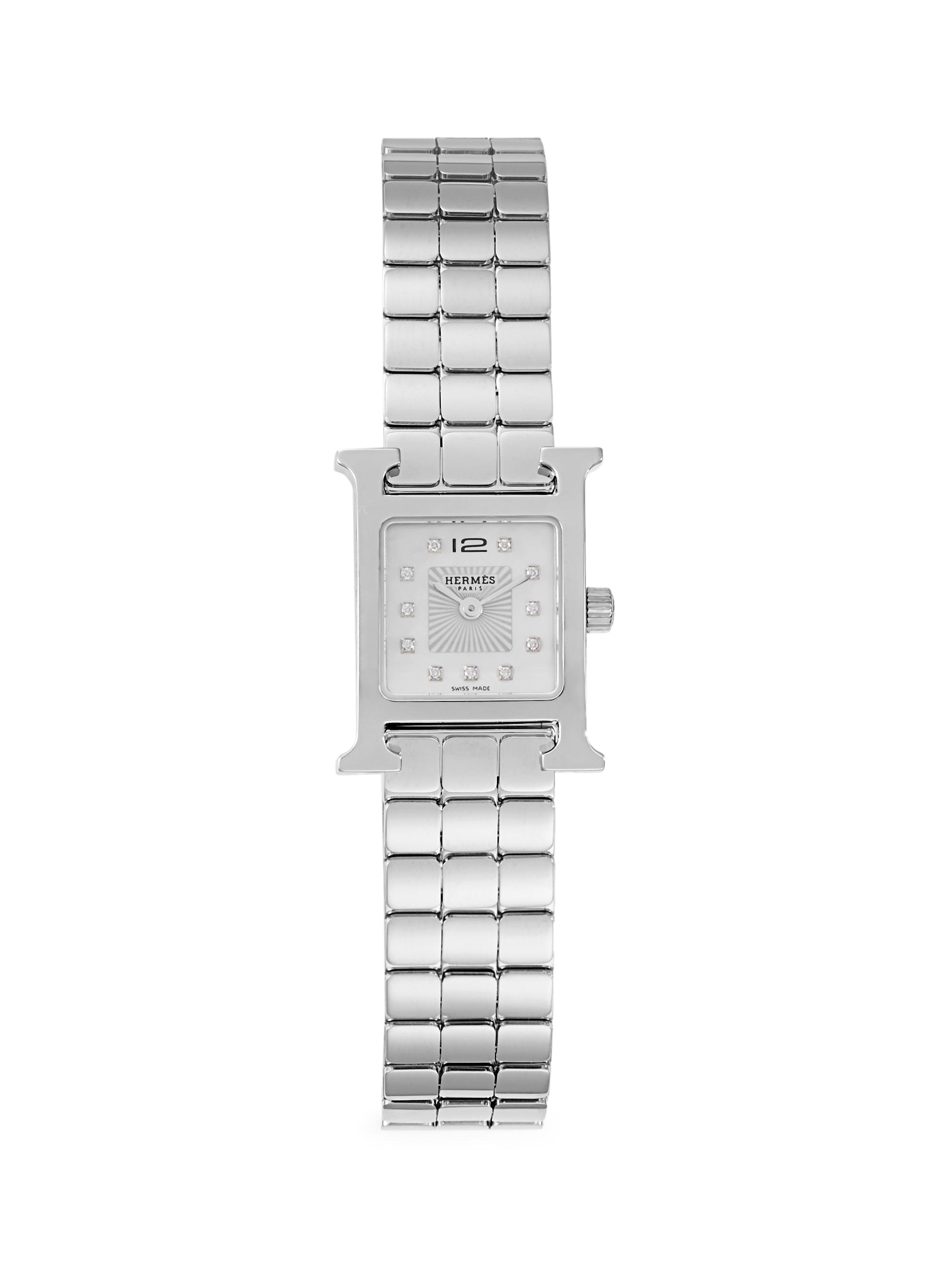 HERMÈS Heure H 21MM Stainless Steel & Diamond Bracelet Watch