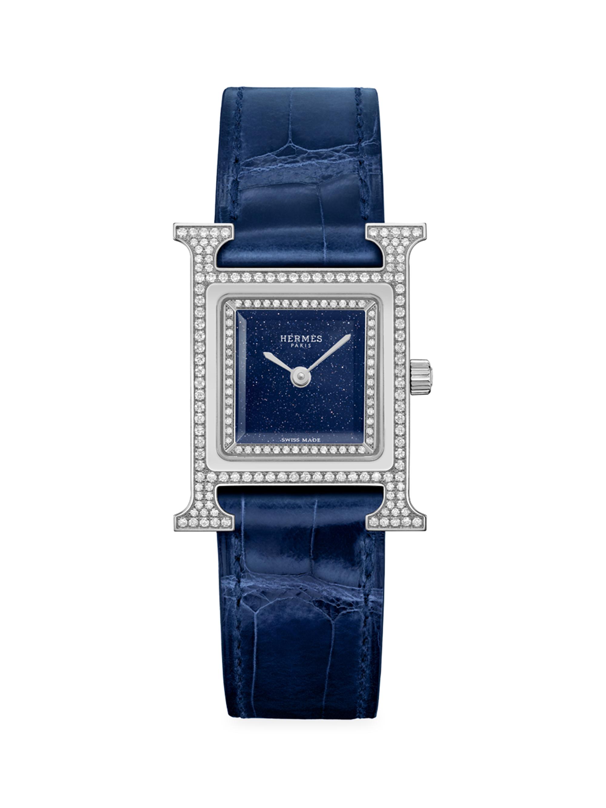 HERMÈS Women's Heure H 25MM Stainless Steel & Diamond Watch - Blue