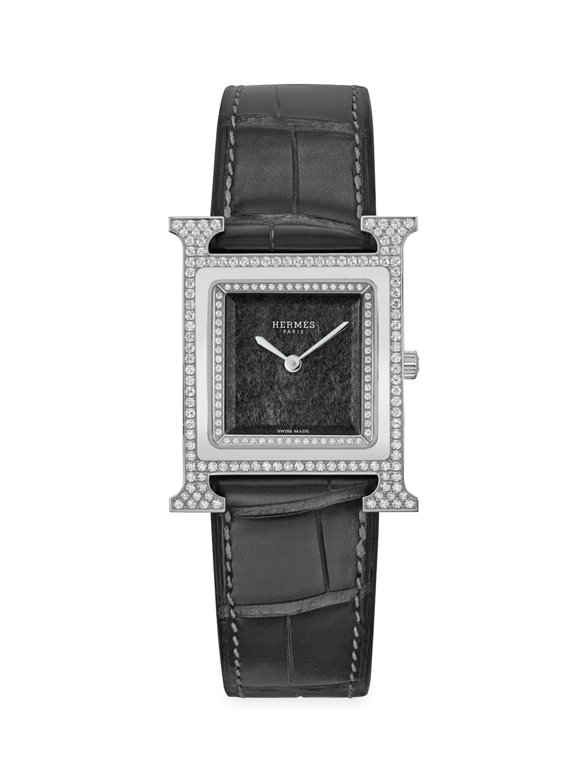 HERMÈS Heure H 30MM Stainless Steel, Obsidian & Diamond Watch