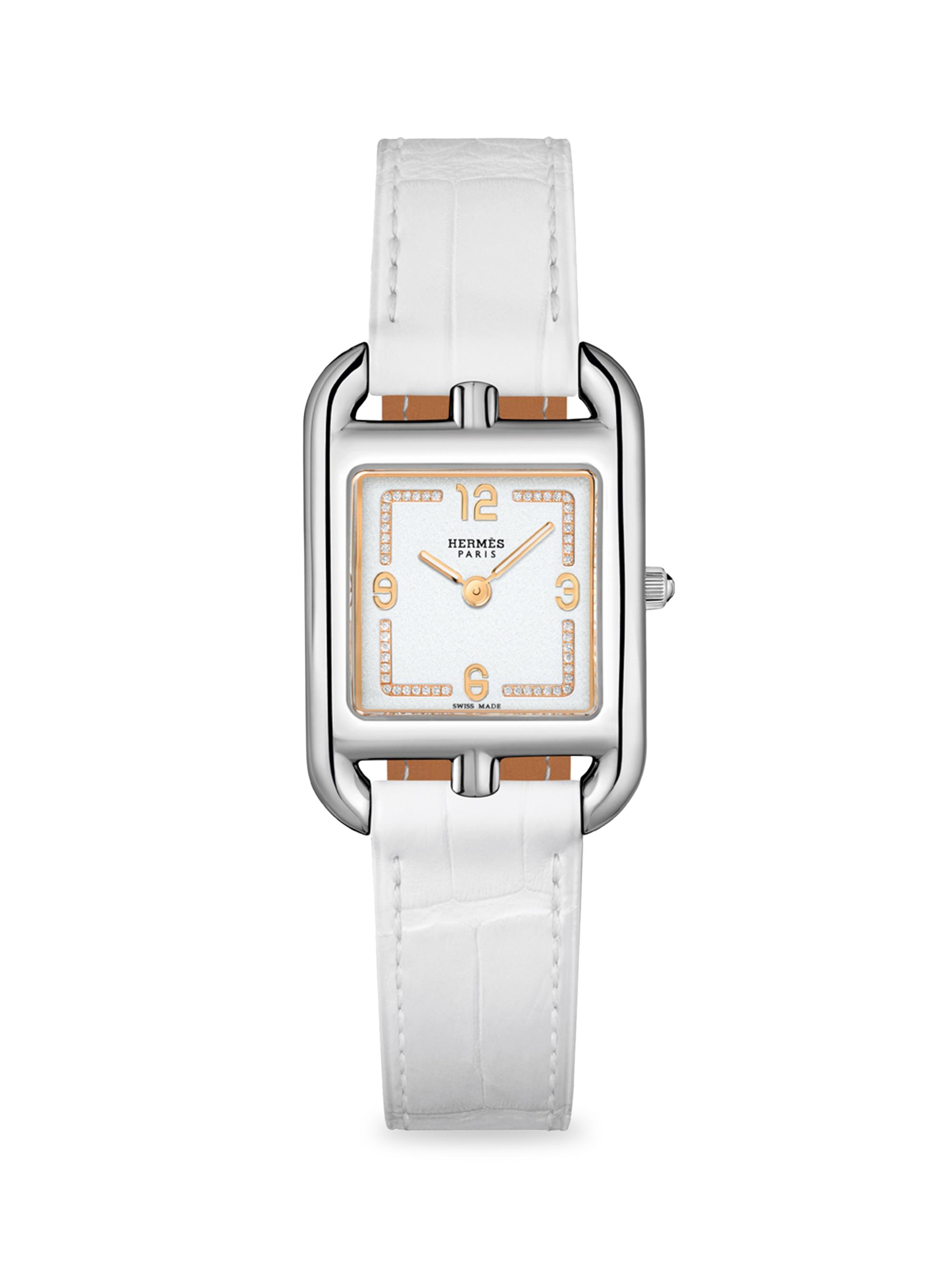 HERMÈS Women's Cape Cod Stainless Steel, 0.04 TCW Diamond & Alligator Strap Watch/23MM - White