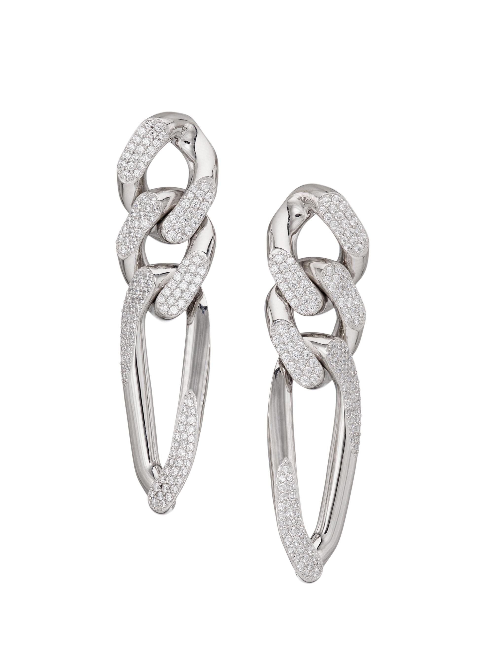 Adriana Orsini Women's Highlight Rhodium-Plated Cubic Zirconia Three-Link Drop Earrings - Rhodium