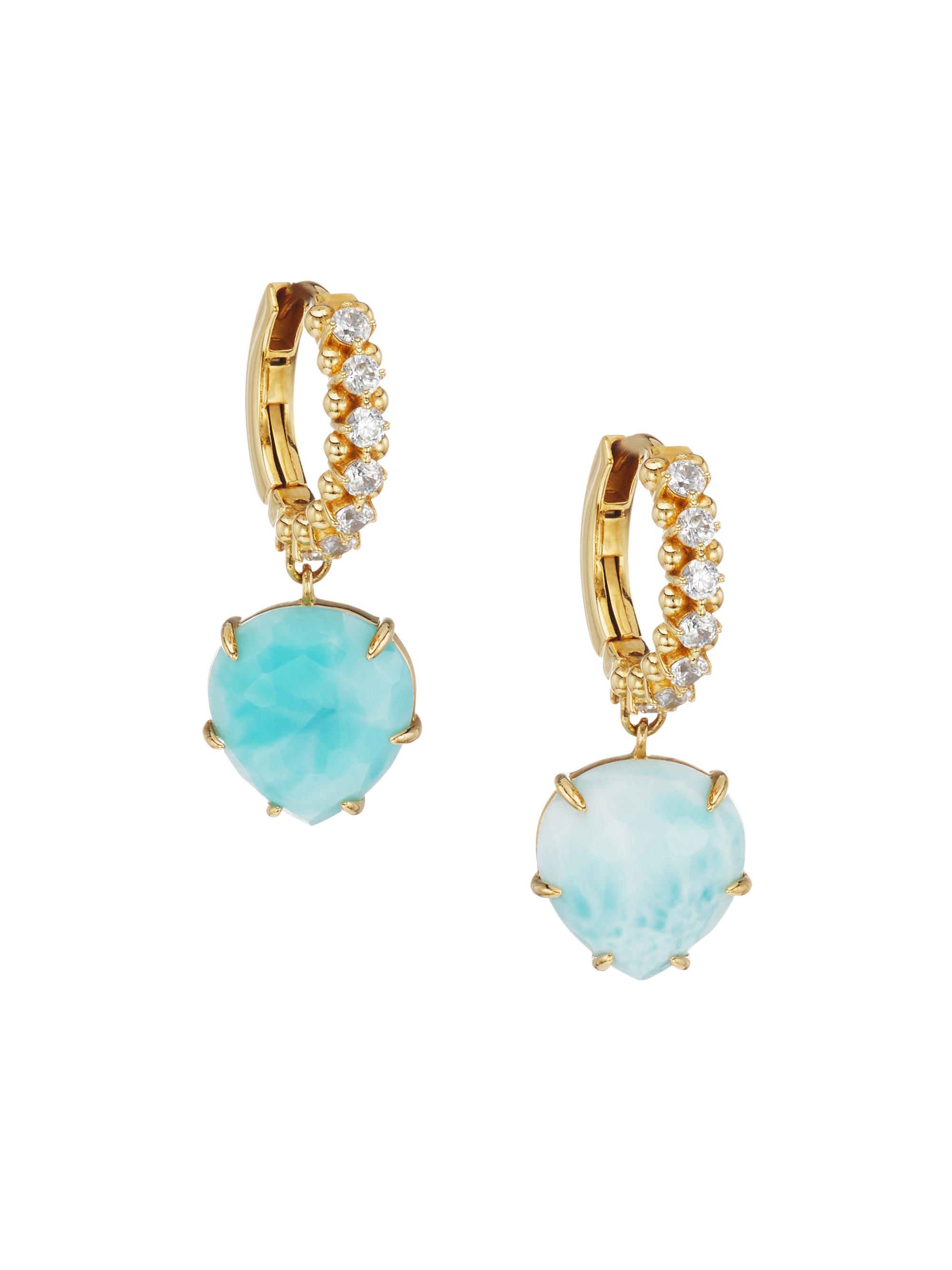 Adriana Orsini Women's Smooth Sailing 18K-Gold-Plated Larimar & Cubic Zirconia Teardrop Huggie Earrings - Gold