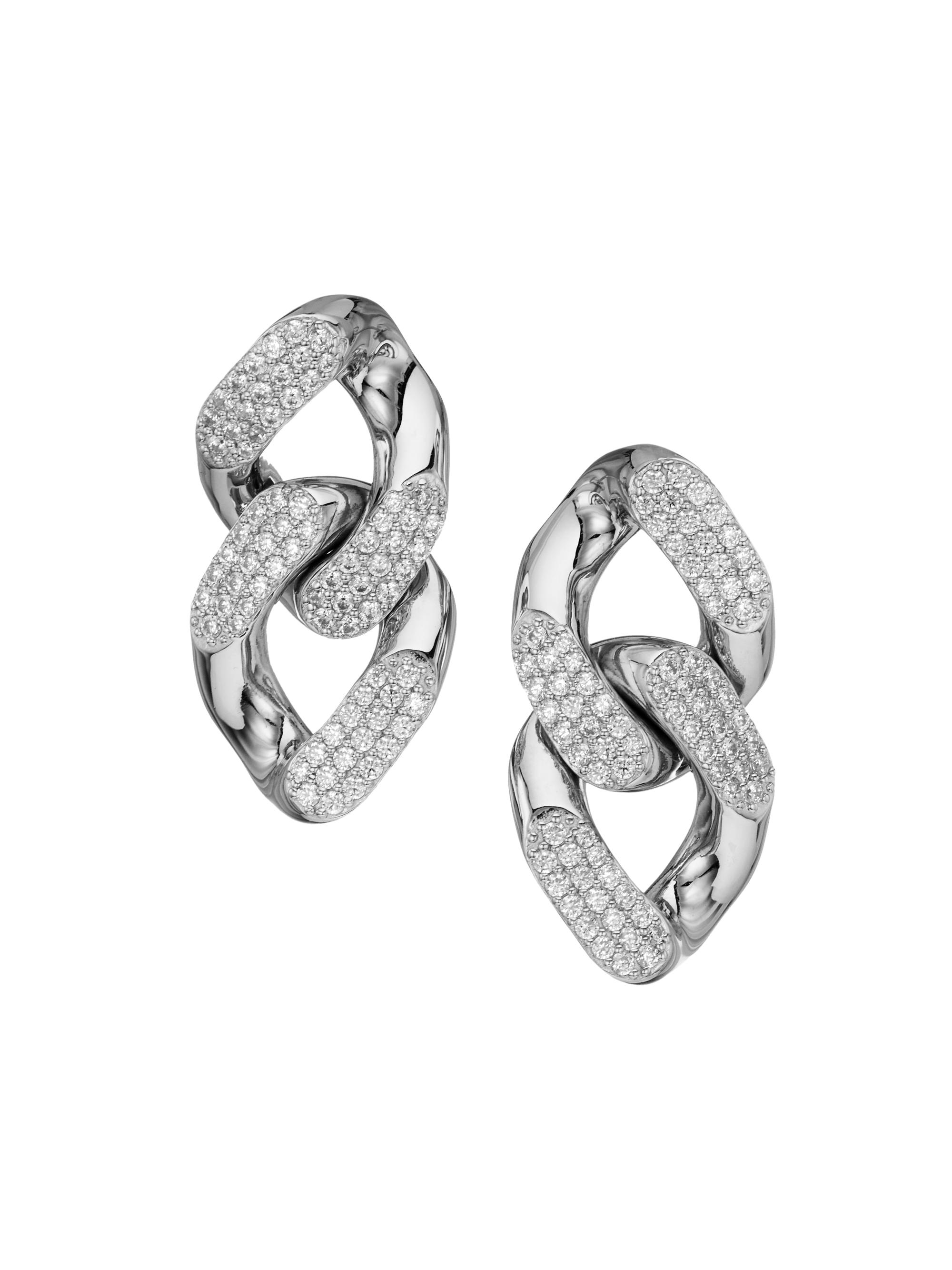Adriana Orsini Women's Highlight Rhodium-Plated Cubic Zirconia Link Drop Earrings - Rhodium