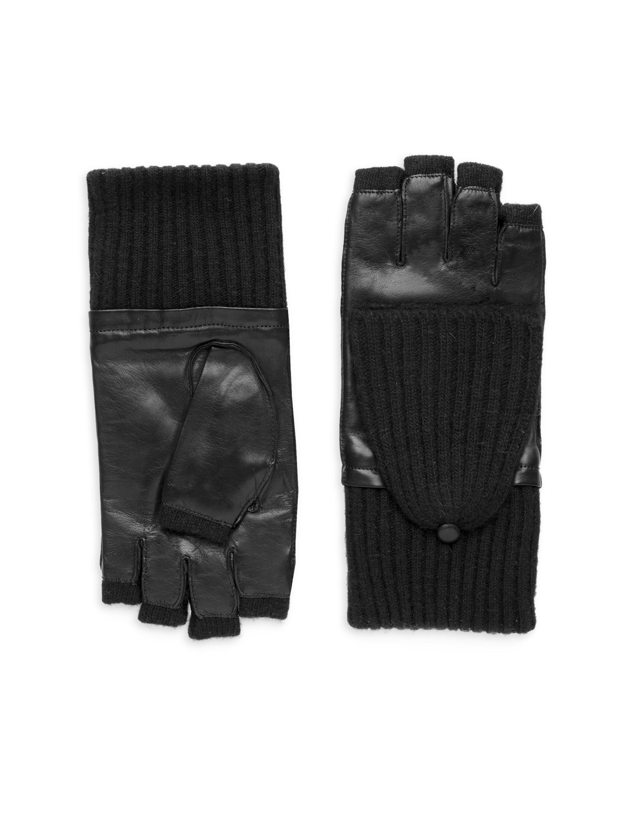 Carolina Amato Women's Leather & Cashmere-Blend Fingerless Gloves - Black