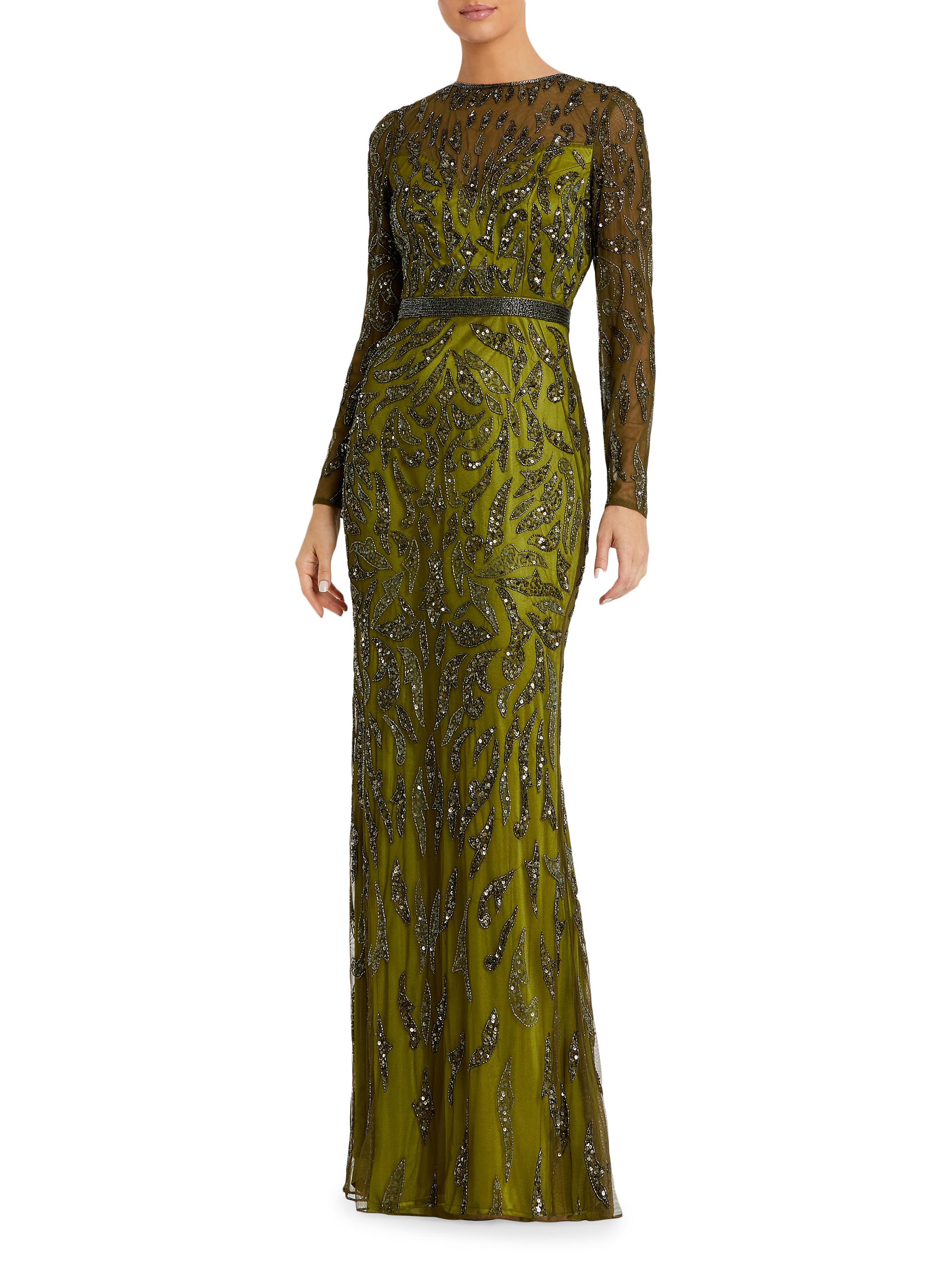 Mac Duggal Women's Illusion Sequin Gown - Olive