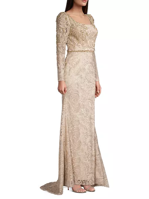 Mac Duggal Women's Embroidered Gown - Gold - Size 4 - Light Gold